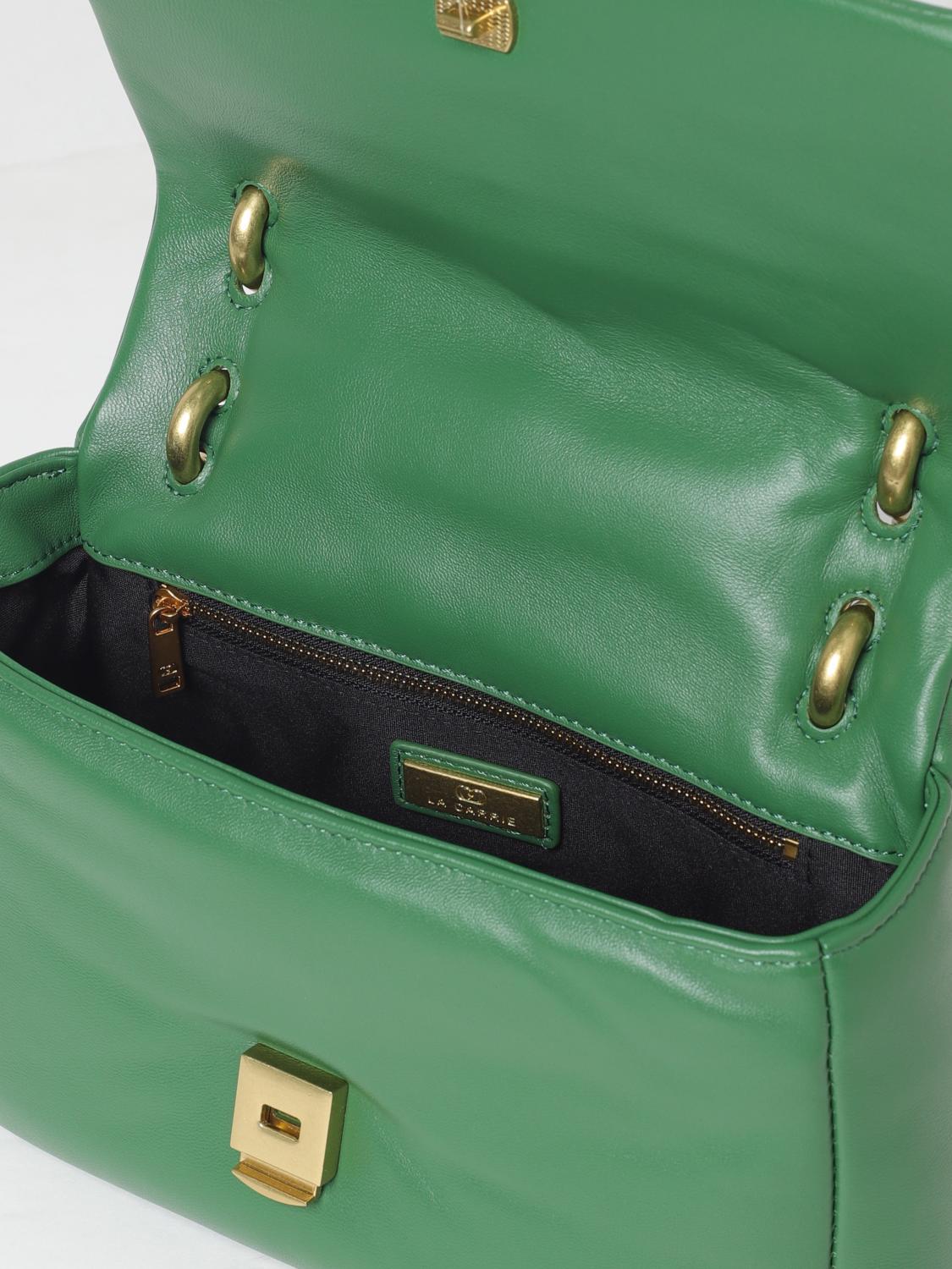 LA CARRIE BORSA A SPALLA: Borsa La Carrie in pelle con logo ricamato , Verde - Img 3