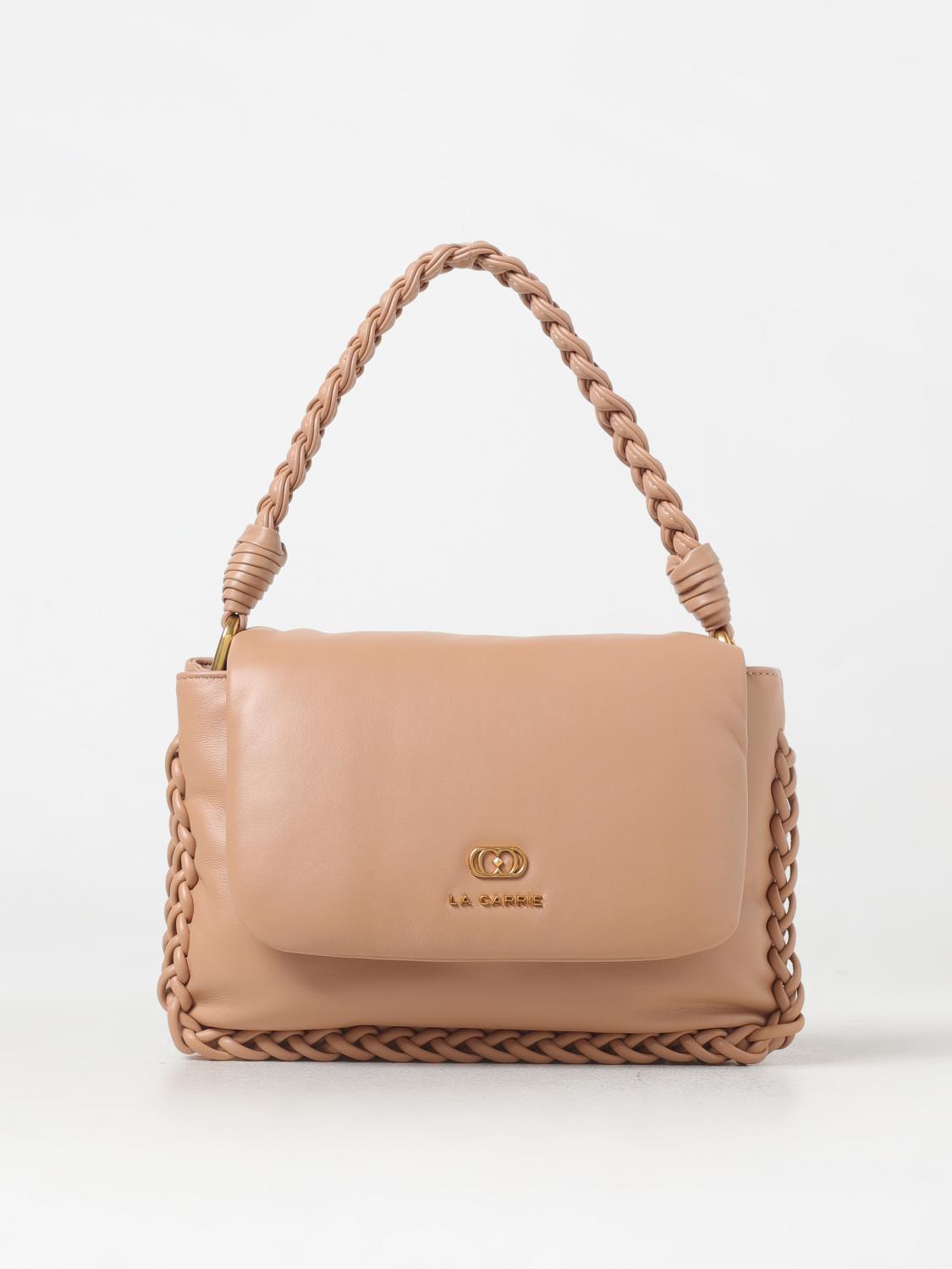 LA CARRIE BORSA A SPALLA: Borsa La Carrie in pelle con profili intrecciati , Beige - Img 1