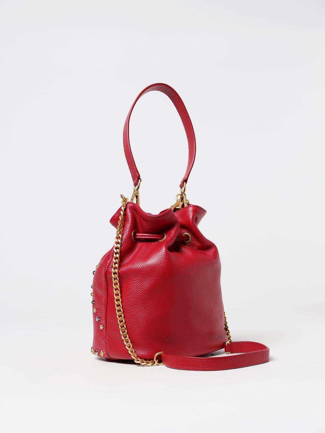 LA CARRIE BORSA A SPALLA: Borsa La Carrie in pelle martellata con borchie , Rosso - Img 2