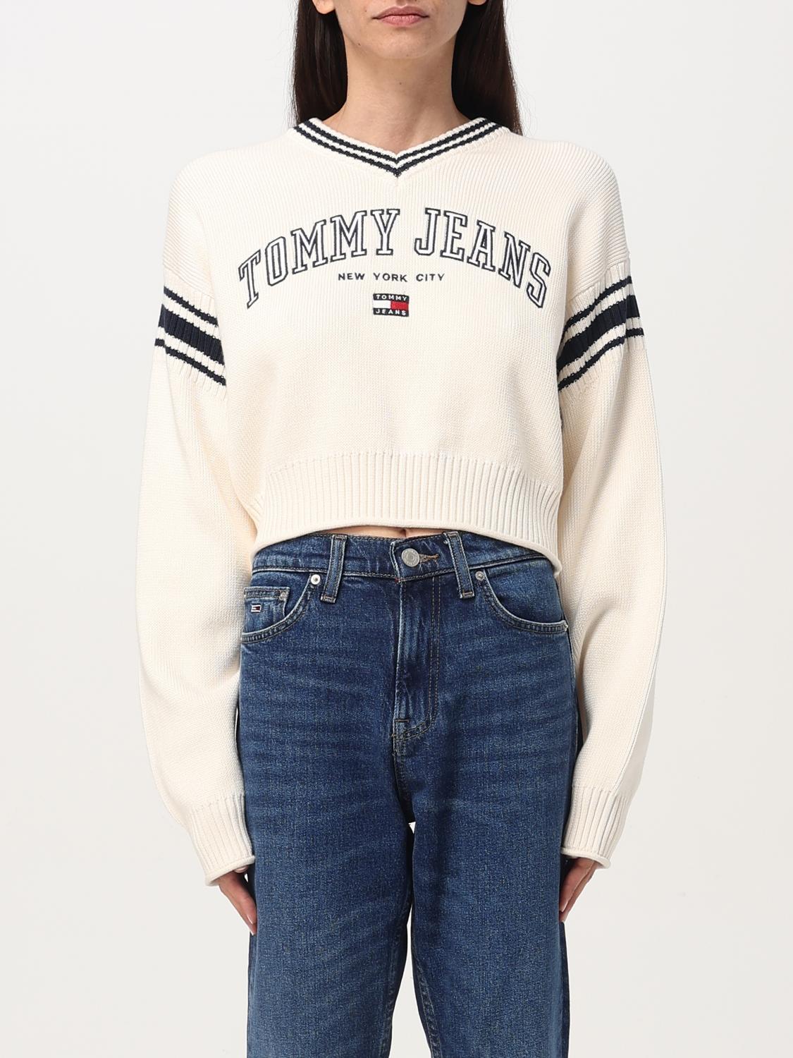 TOMMY JEANS MAGLIA: Pullover Tommy Jeans in maglia di cotone , Bianco - Img 1