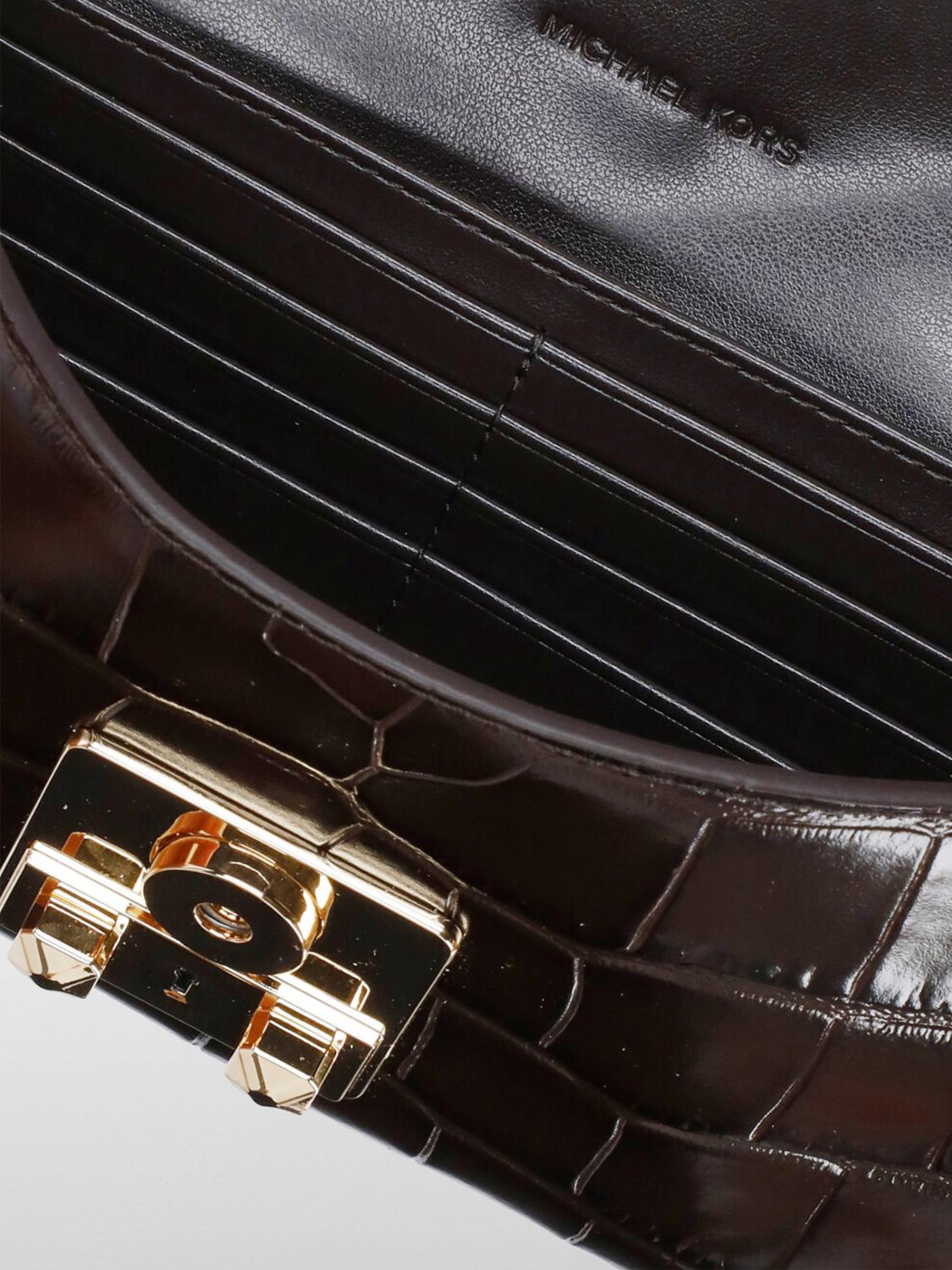 MICHAEL KORS BORSA MINI: Borsa wallet Tribeca Michael Kors in pelle stampa cocco , Marrone - Img 4