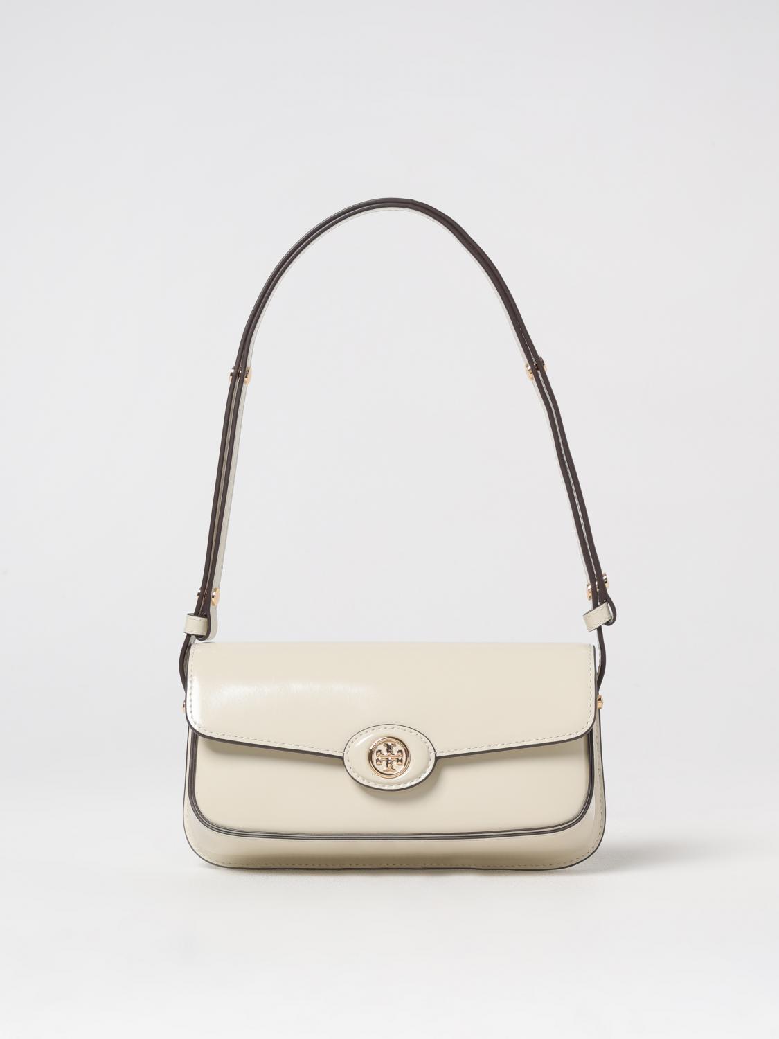 TORY BURCH BORSA A SPALLA: Borsa Robinson Tory Burch in pelle spazzolata, Bianco - Img 1