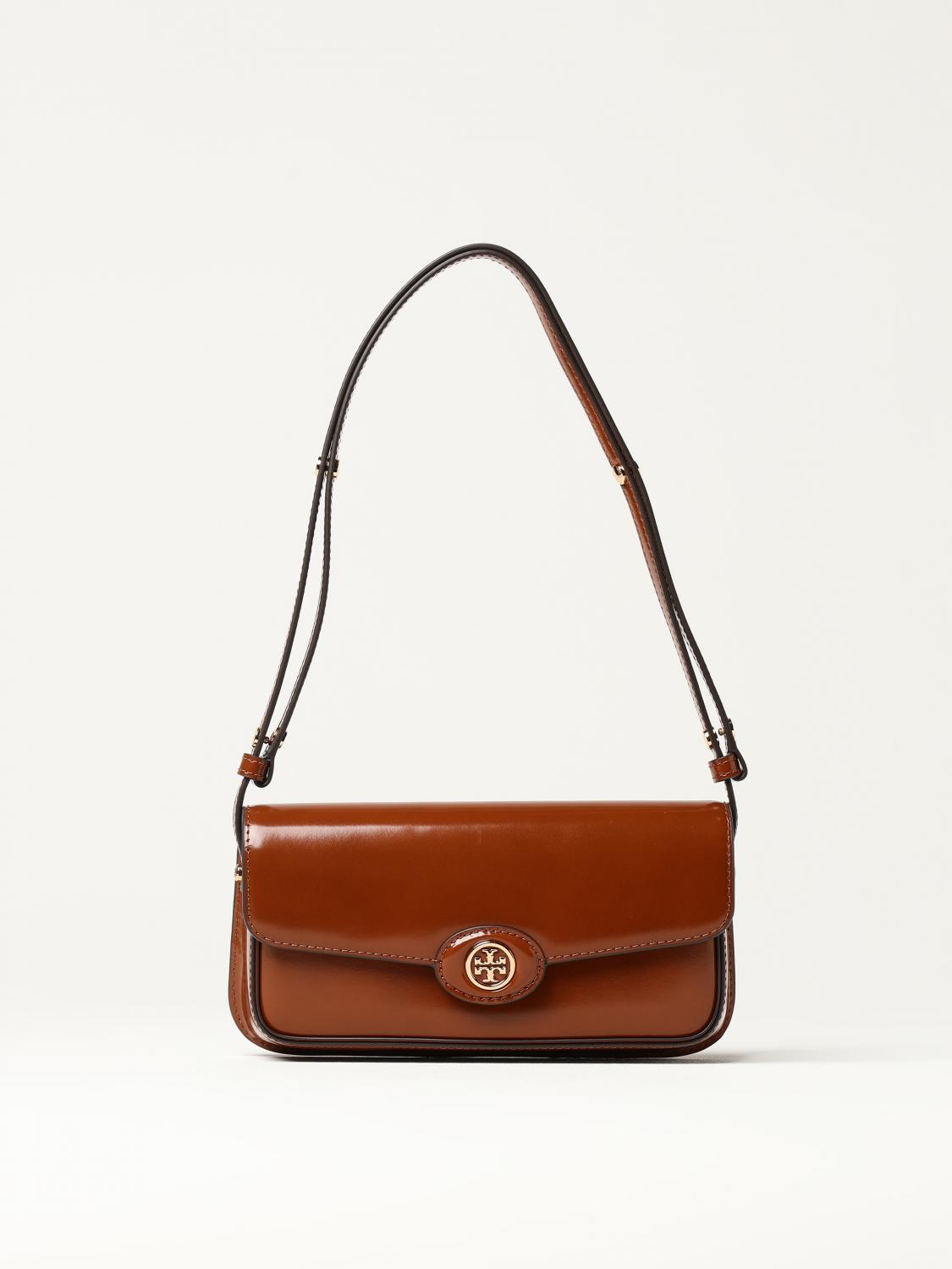 TORY BURCH BORSA A SPALLA: Borsa a spalla Robinson Tory Burch in pelle spazzolata, Marrone - Img 1