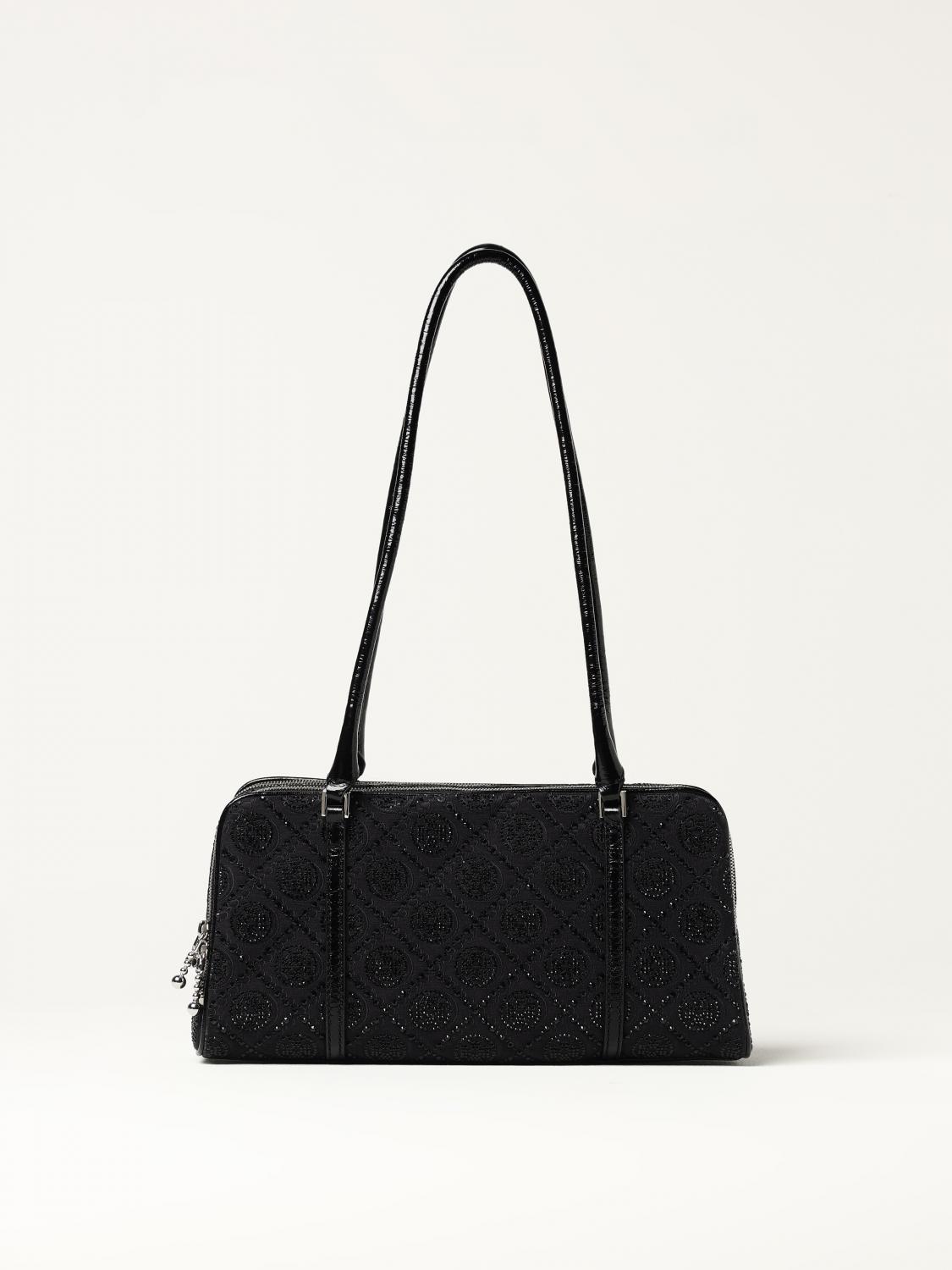 TORY BURCH BORSA A SPALLA: Borsa a spalla T monogram con strass Tory Burch, Nero - Img 1