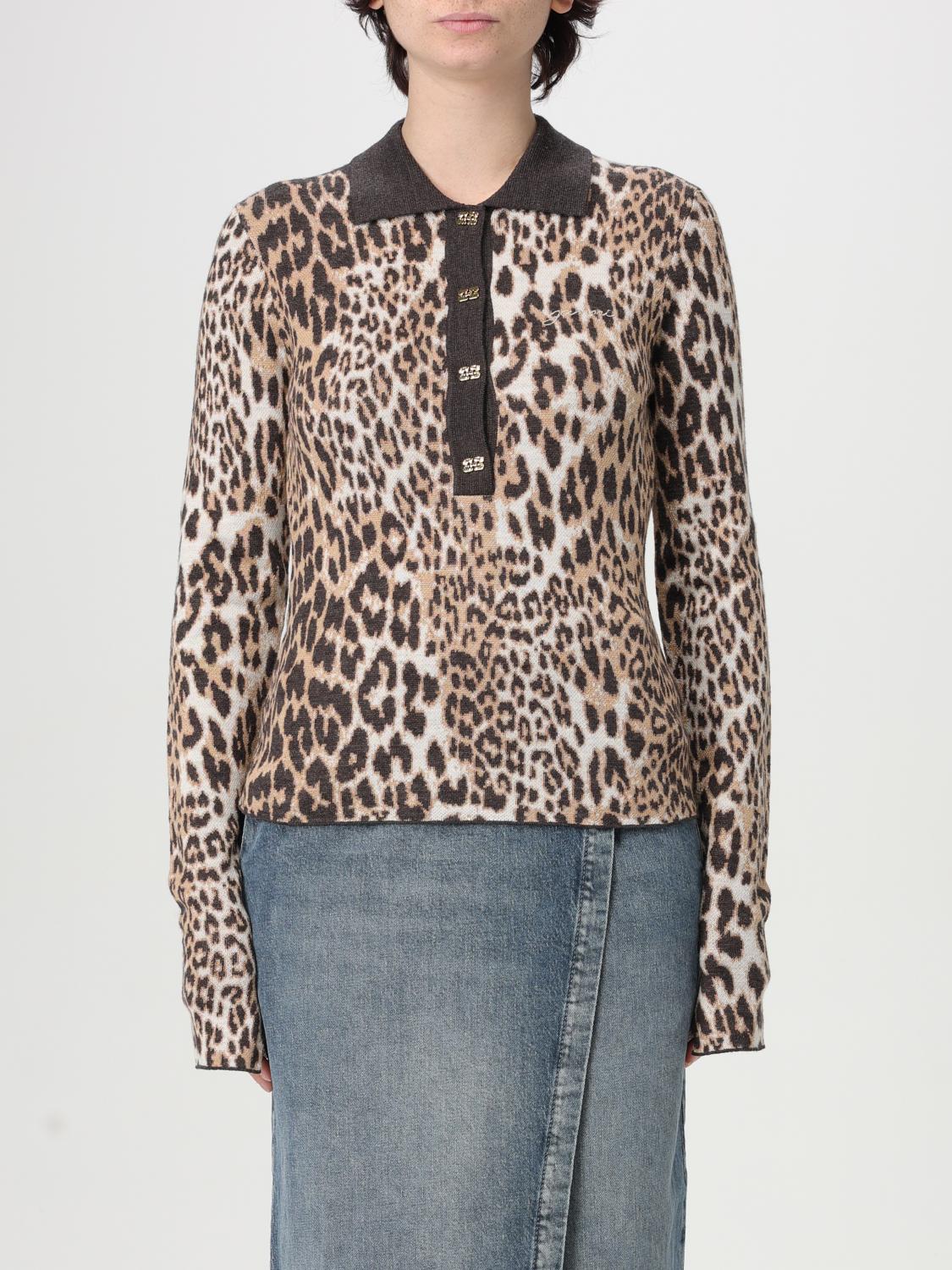 GANNI POLO: Polo animalier in lana merino Ganni, Fantasia - Img 1
