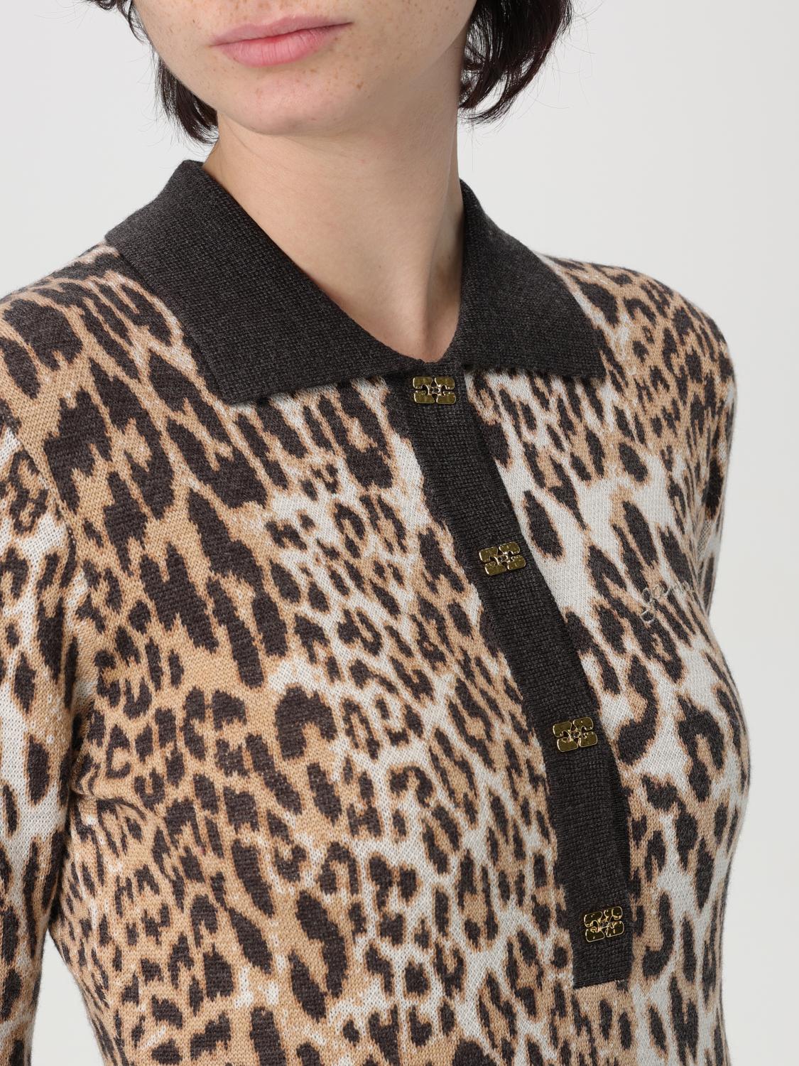 GANNI POLO: Polo animalier in lana merino Ganni, Fantasia - Img 3