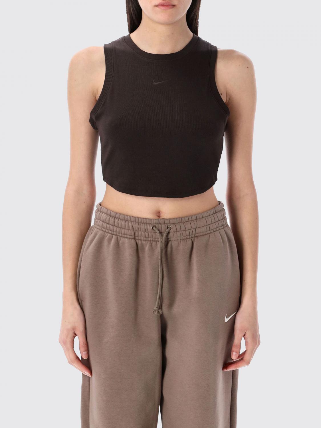 NIKE T-SHIRTS: Canotta cropped Nike in jersey , Marrone - Img 1