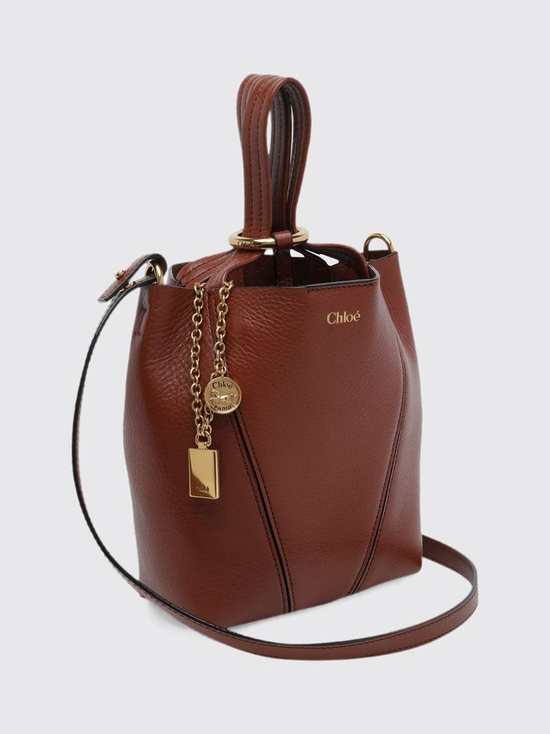 CHLOÉ BORSA MINI: Borsa Spin Chloè in pelle a grana, Cammello - Img 3