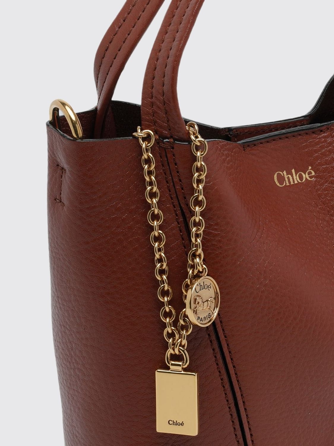 CHLOÉ BORSA MINI: Borsa Spin Chloè in pelle a grana, Cammello - Img 4