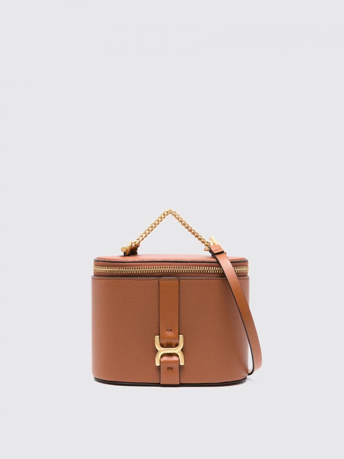 CHLOÉ BORSA MINI: Borsa Marcie Vanity Mini Chloè in pelle a grana, Marrone - Img 1