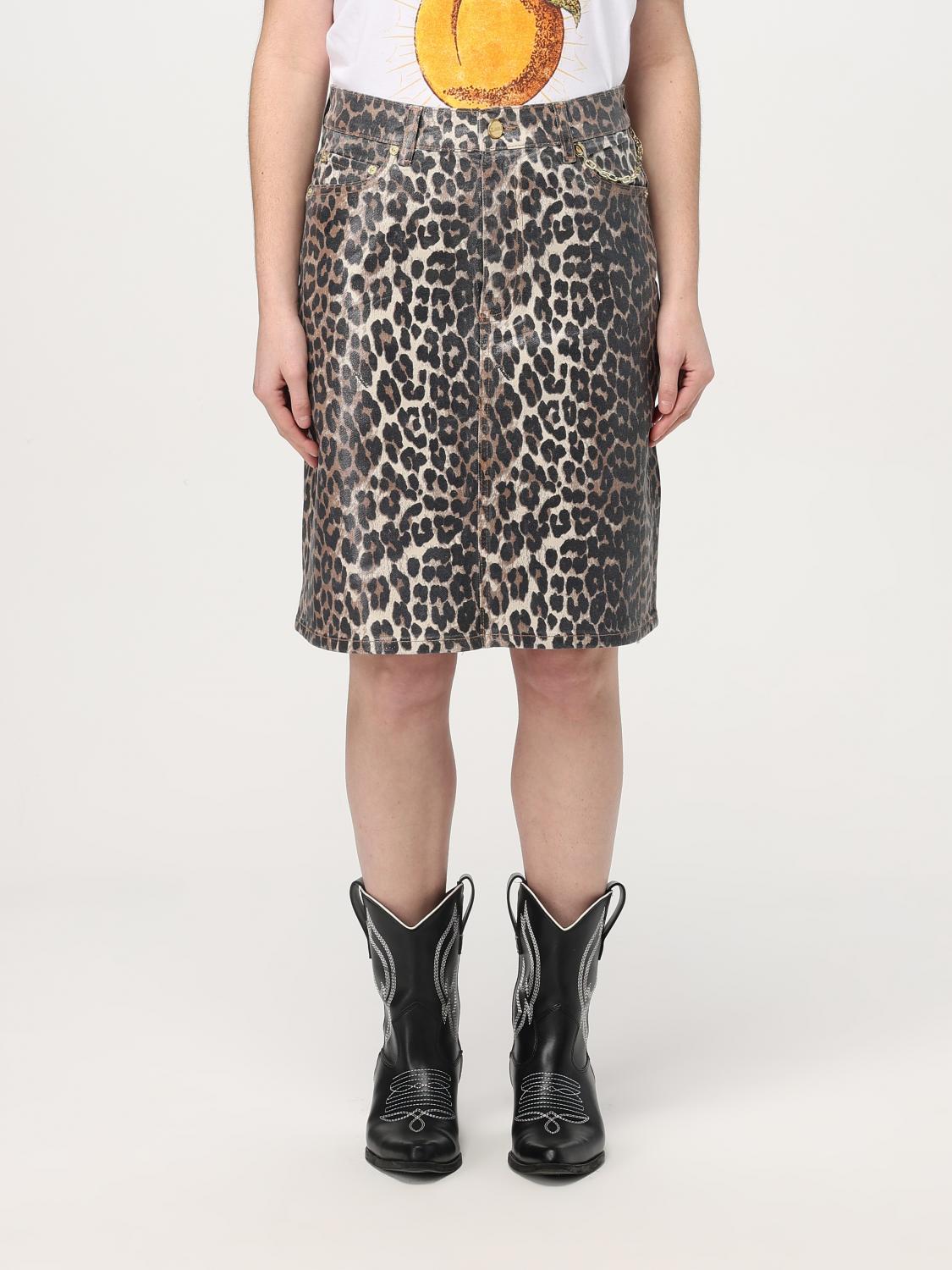 GANNI GONNA: Gonna Ganni in cotone organico animalier , Marrone - Img 1