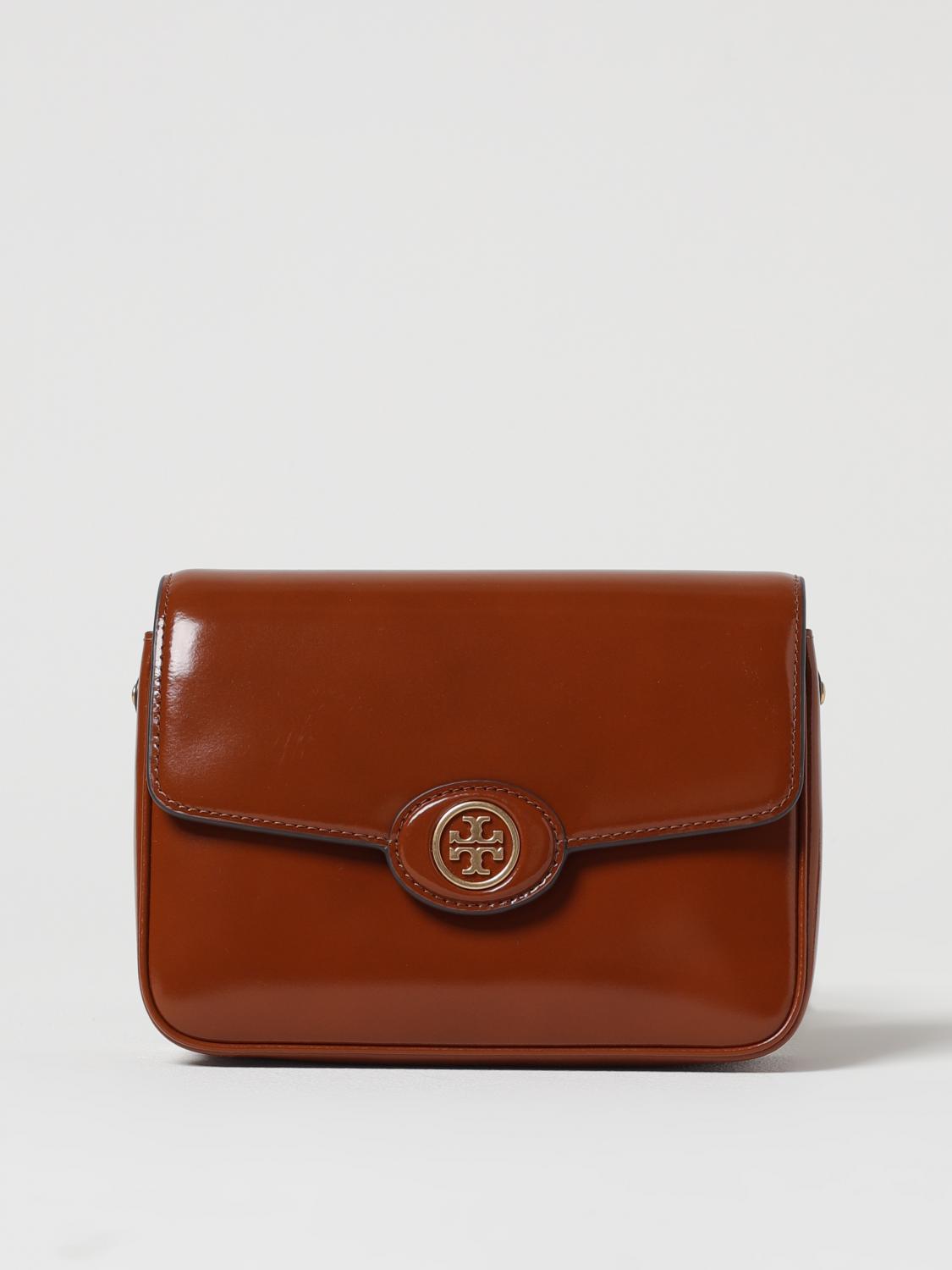 TORY BURCH BORSA A SPALLA: Borsa a spalla Robinson Tory Burch in vernice spazzolata, Marrone - Img 1