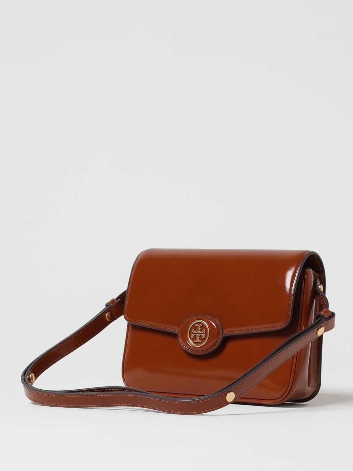 TORY BURCH BORSA A SPALLA: Borsa a spalla Robinson Tory Burch in vernice spazzolata, Marrone - Img 3