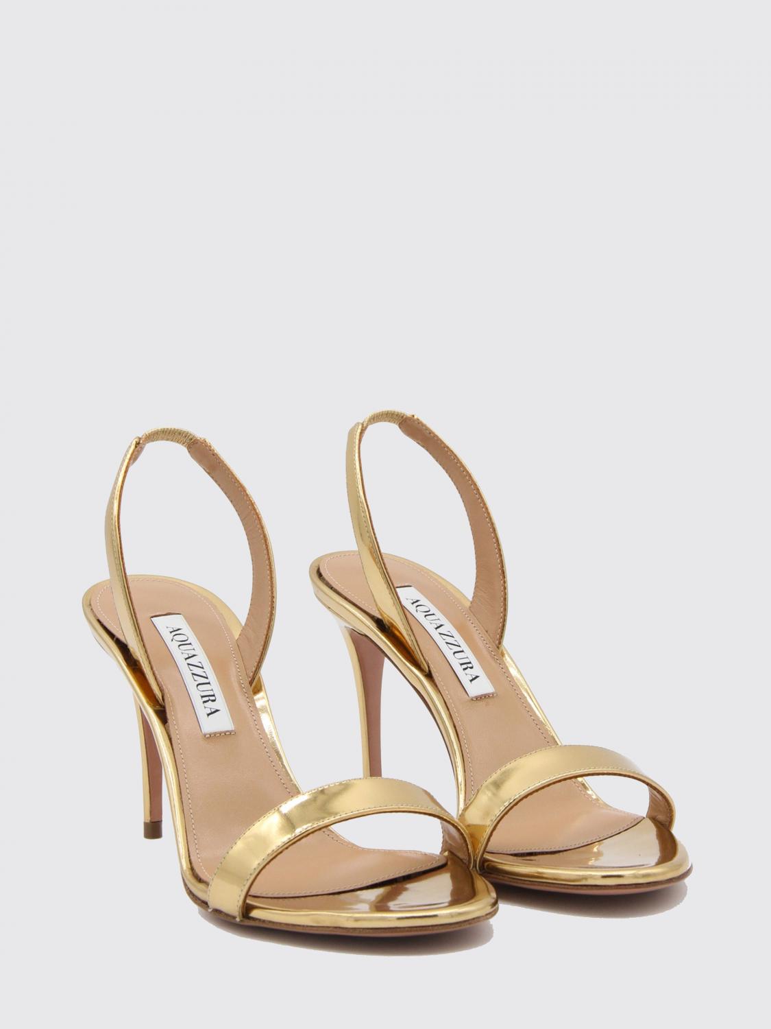 AQUAZZURA HEELED SANDALS: So Nude Aquazzura Laminated Patent Leather Sandals, Gold - Img 2