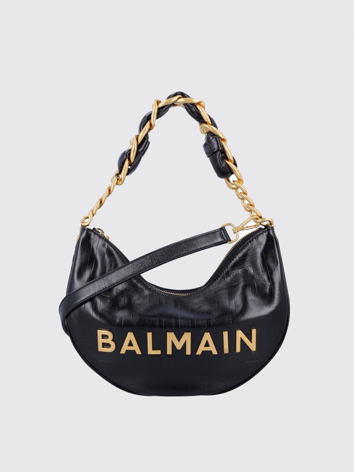 BALMAIN BORSA A SPALLA: Borsa 1945 Soft Moon Balmain in pelle goffrata , Nero - Img 1