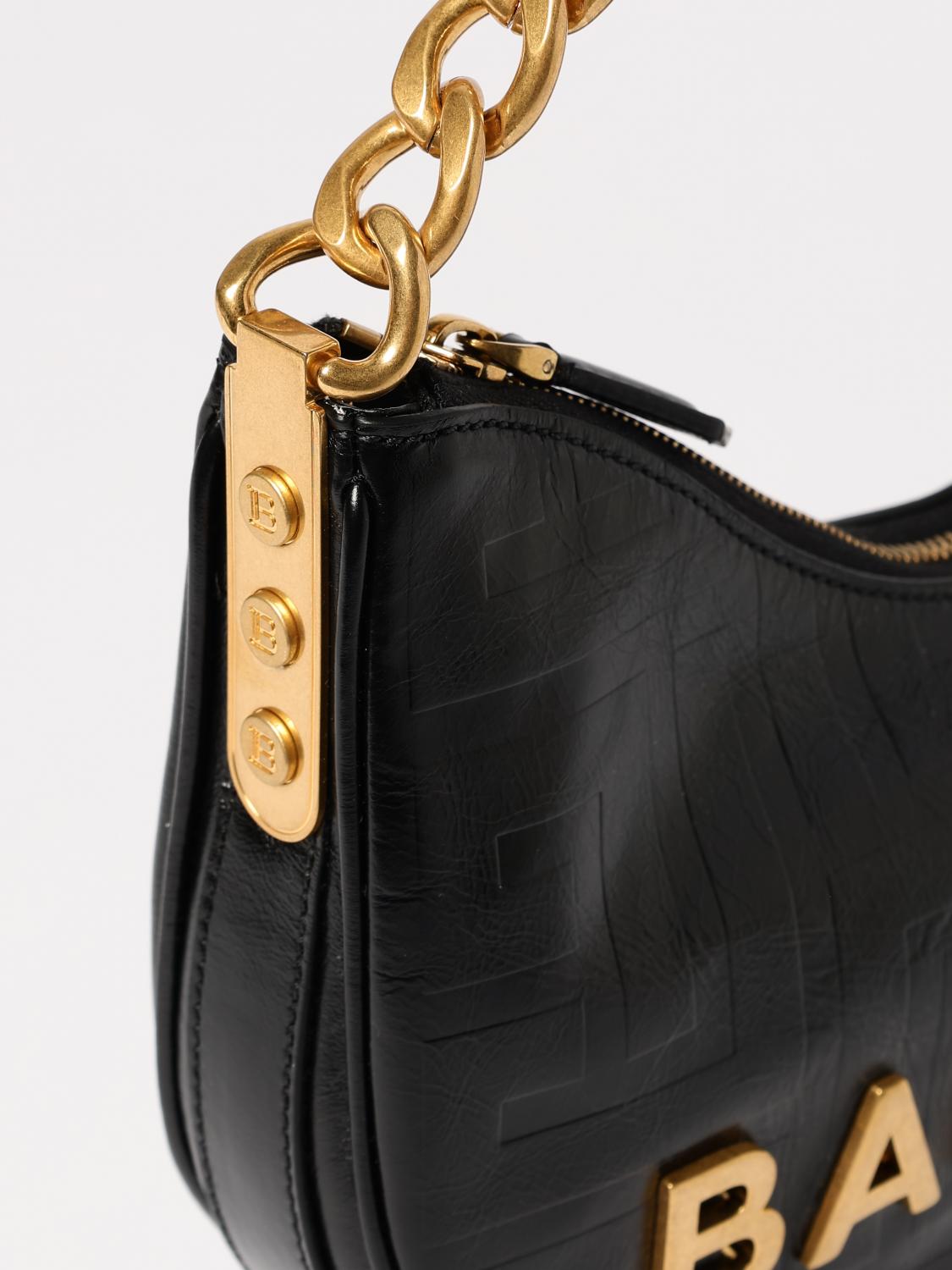 BALMAIN BORSA A SPALLA: Borsa 1945 Soft Moon Balmain in pelle goffrata , Nero - Img 4