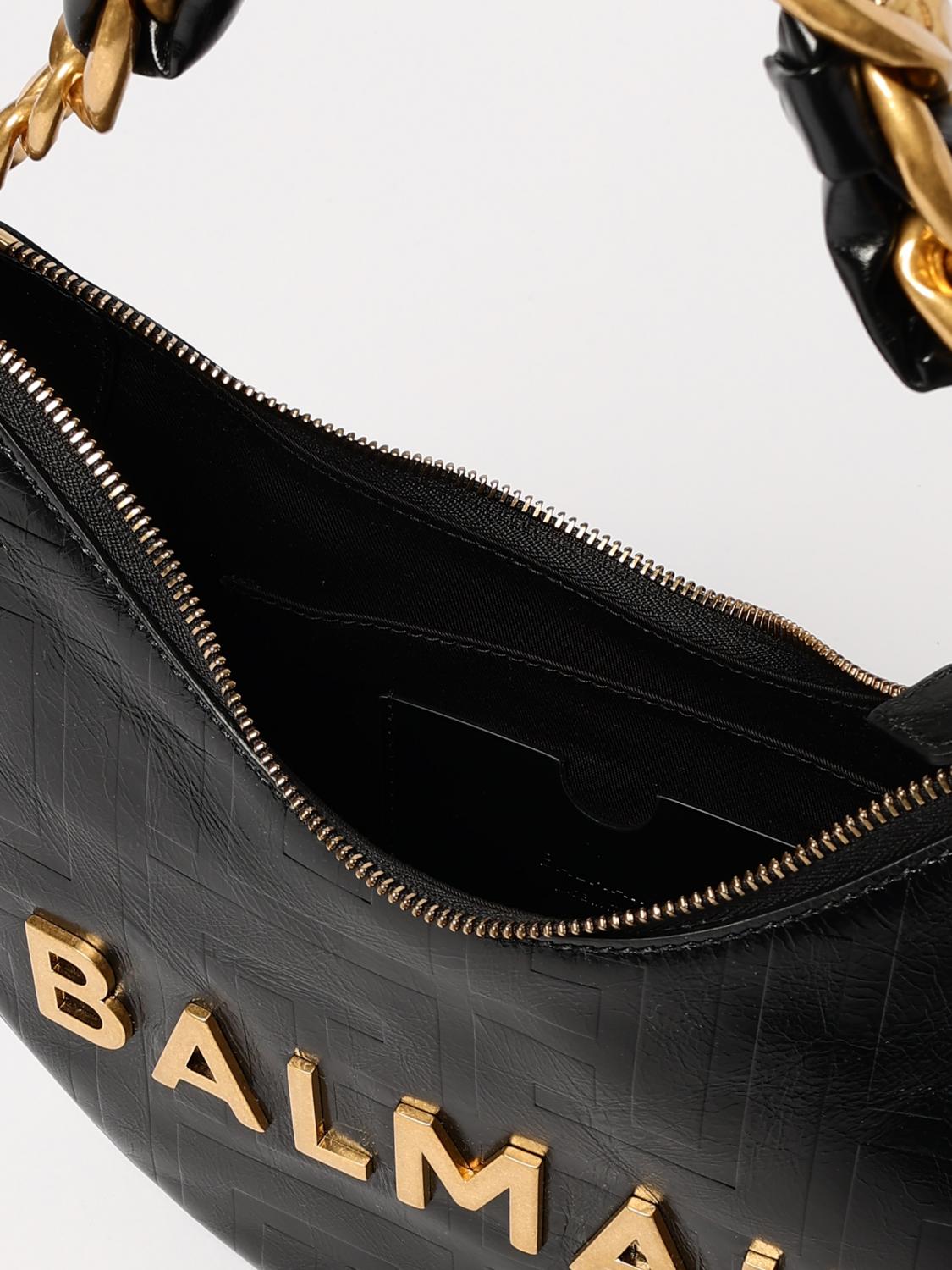 BALMAIN BORSA A SPALLA: Borsa 1945 Soft Moon Balmain in pelle goffrata , Nero - Img 5