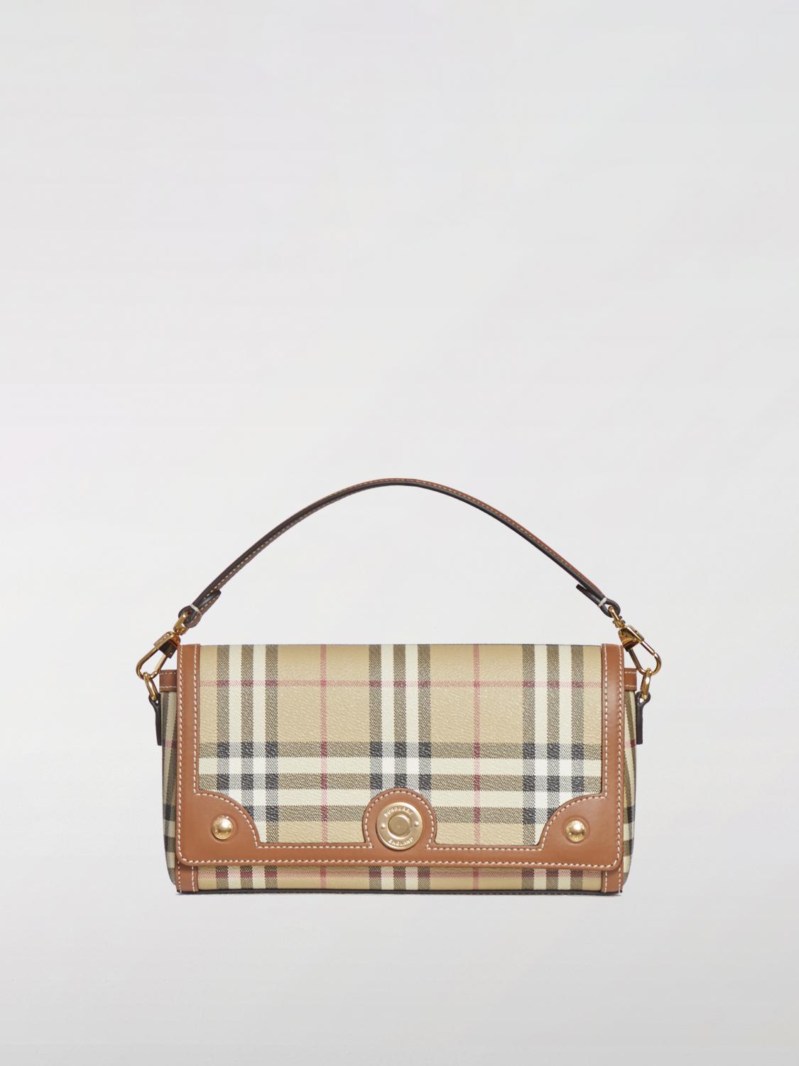BURBERRY BORSA A MANO: Borsa Note Burberry in cotone spalmato e pelle , Marrone - Img 1