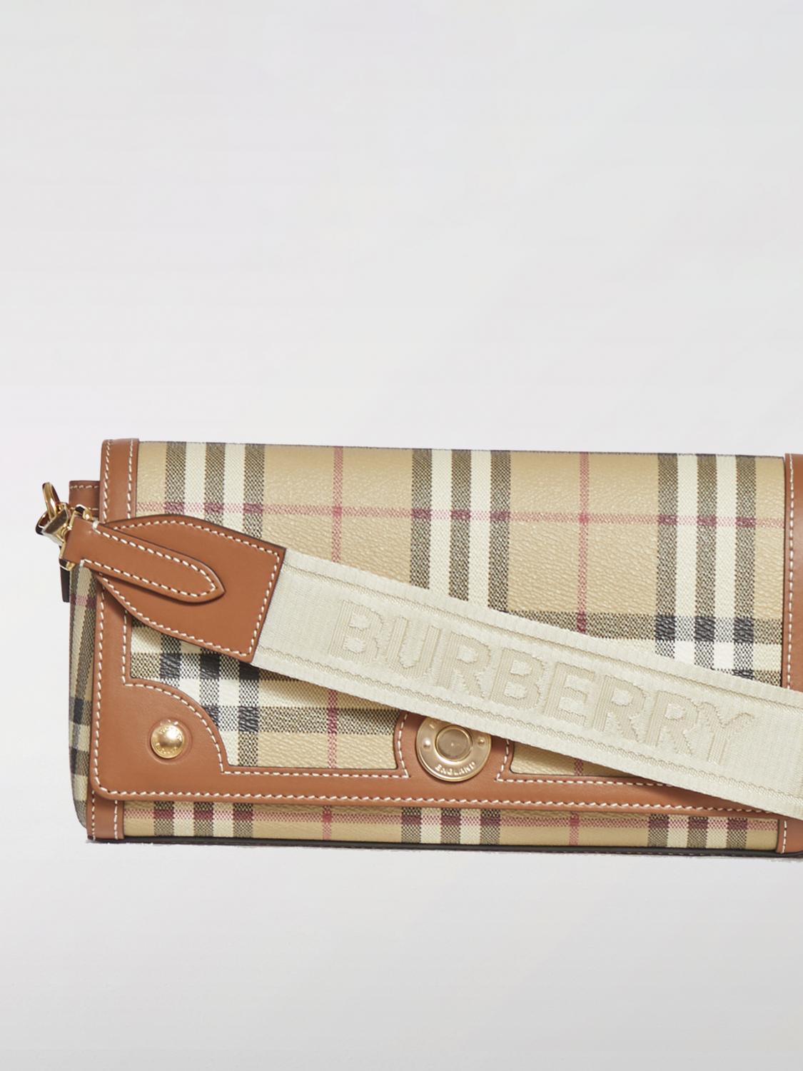 BURBERRY BORSA A MANO: Borsa Note Burberry in cotone spalmato e pelle , Marrone - Img 3
