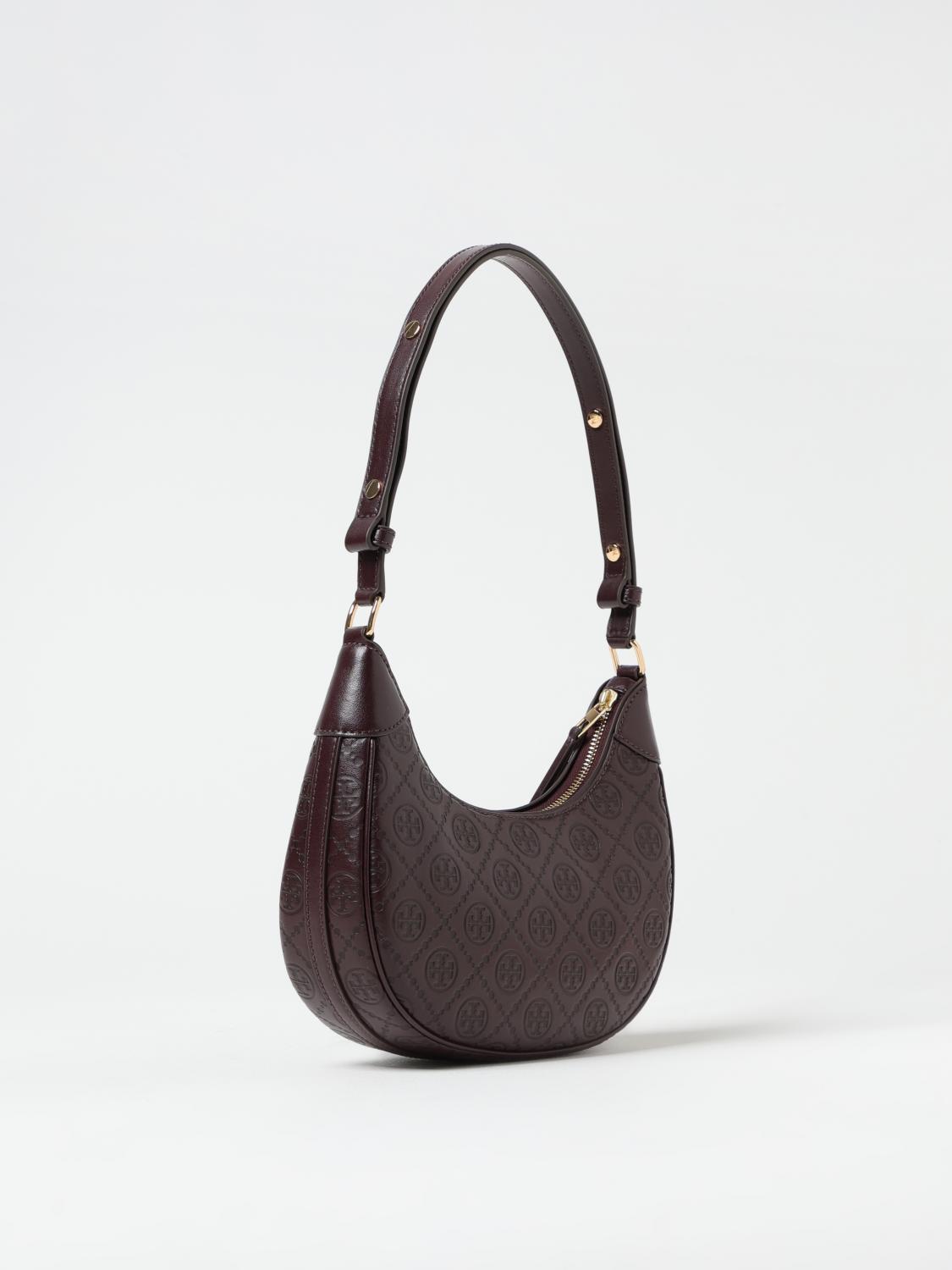 TORY BURCH BORSA A SPALLA: Borsa a mezzaluna in pelle T monogram Tory Burch, Vino - Img 2