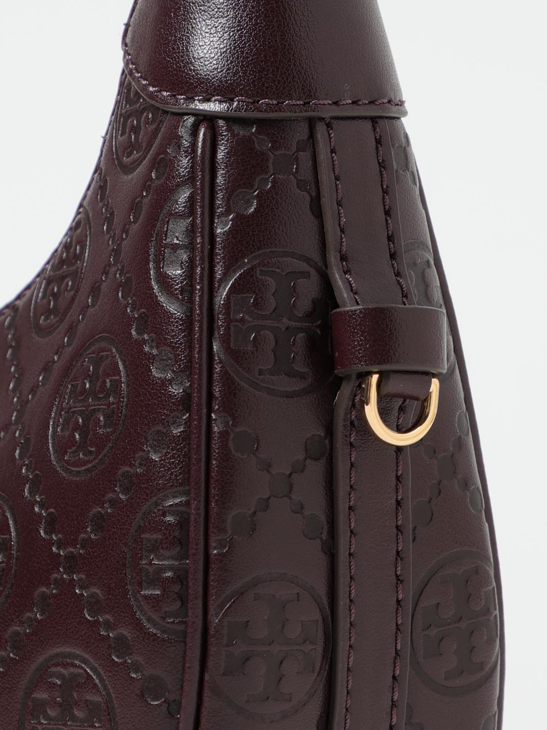 TORY BURCH BORSA A SPALLA: Borsa a mezzaluna in pelle T monogram Tory Burch, Vino - Img 3