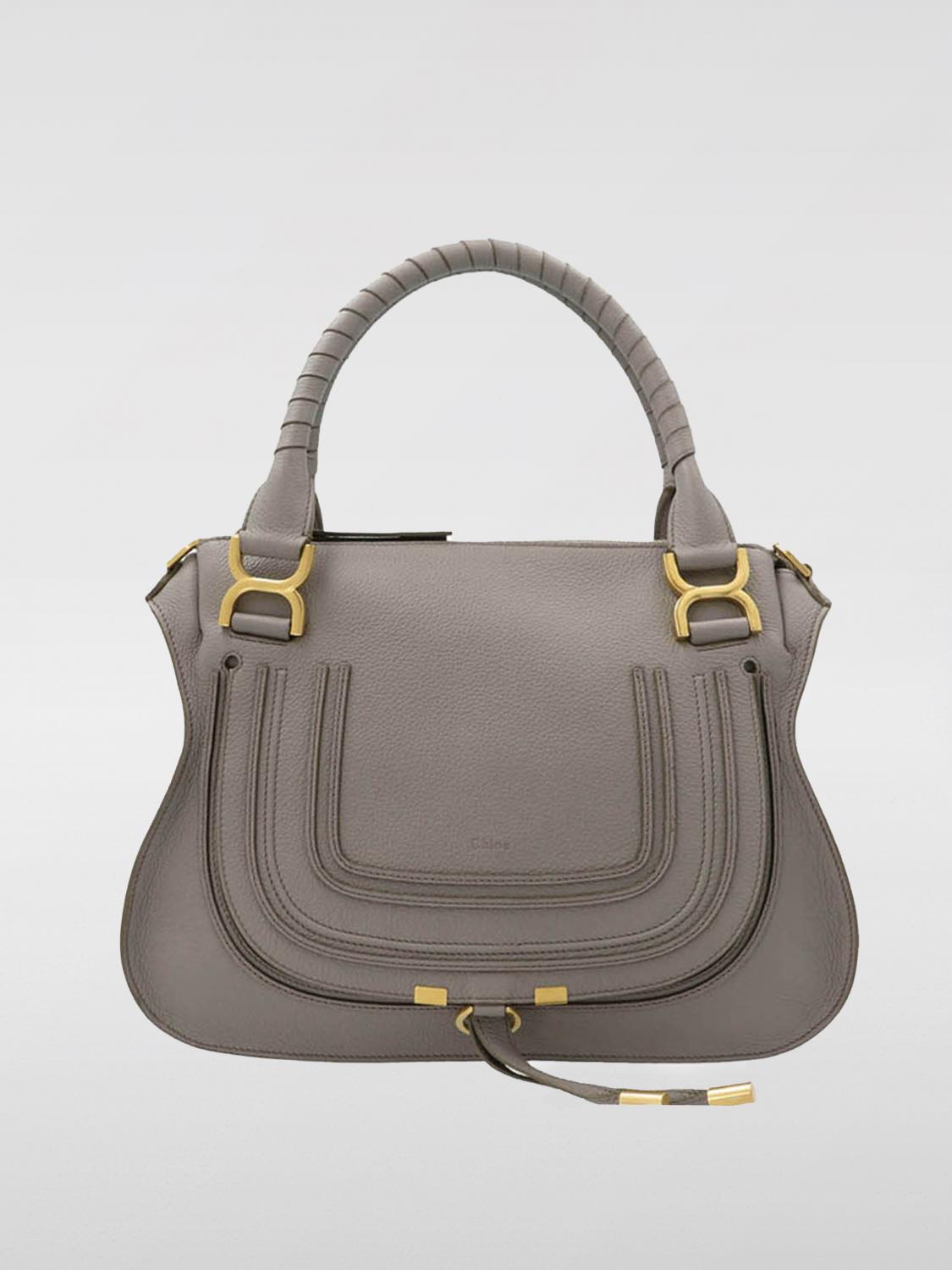 CHLOÉ BORSA A MANO: Borsa Marcie Chloè in pelle a grana , Grigio - Img 1