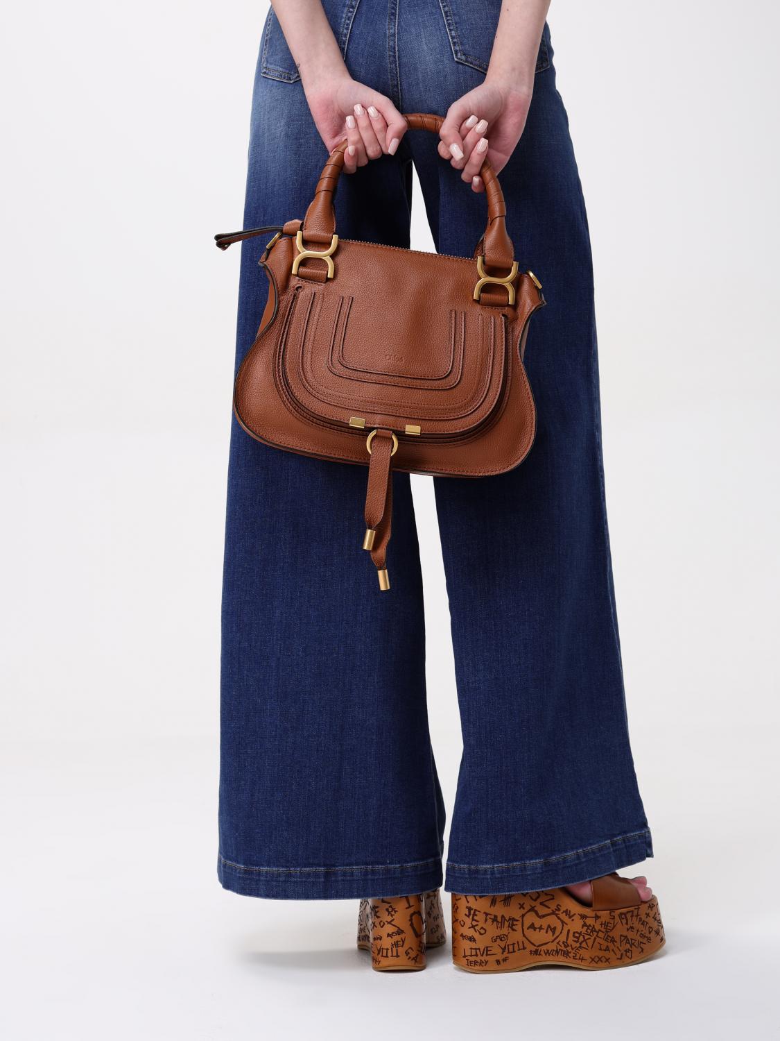 CHLOÉ BORSA A MANO: Borsa Marcie Chloè in pelle a grana , Moro - Img 2