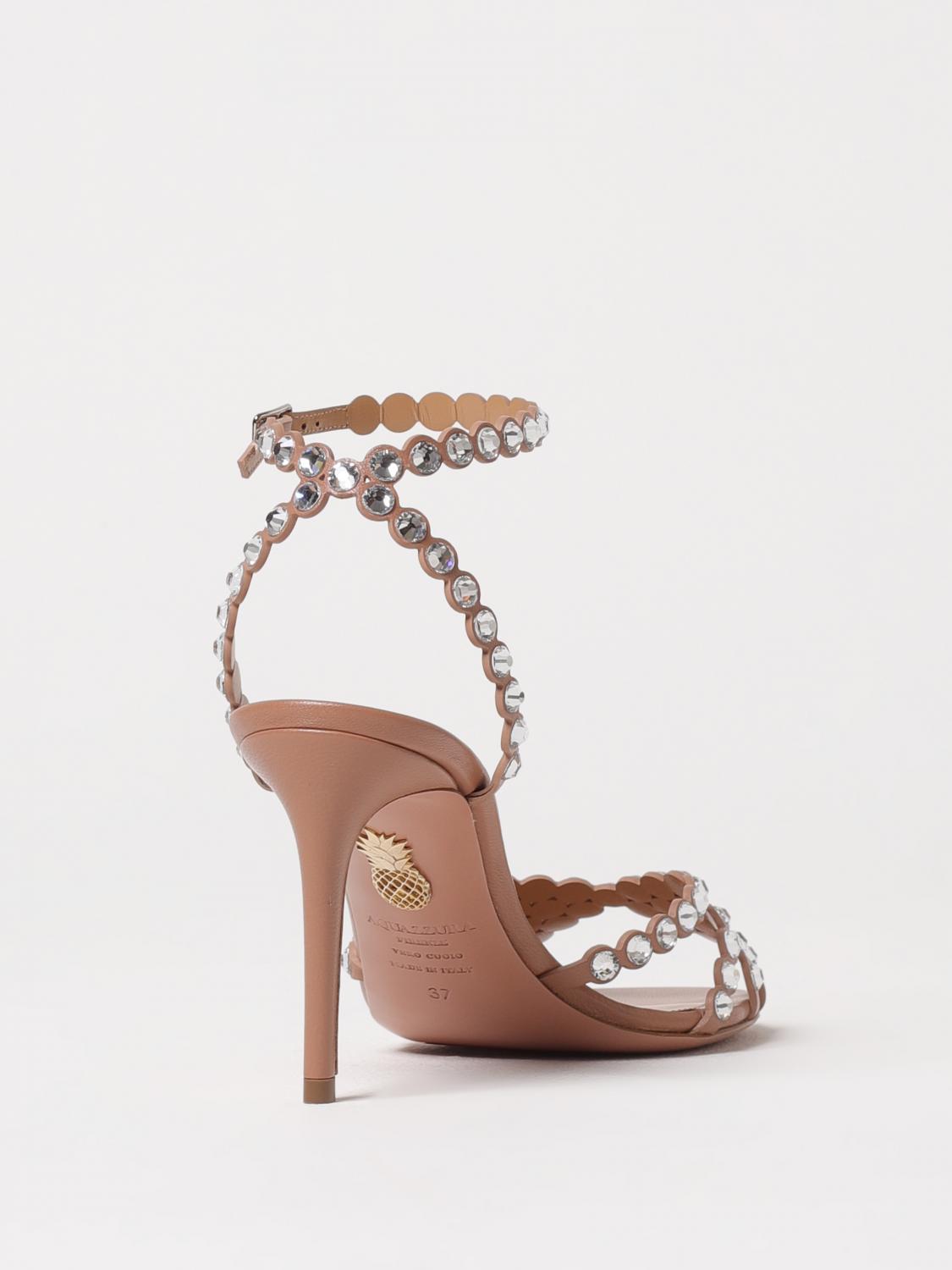 AQUAZZURA SANDALI CON TACCO: Sandalo Tequila Aquazzura in nappa con strass, Rosa - Img 3