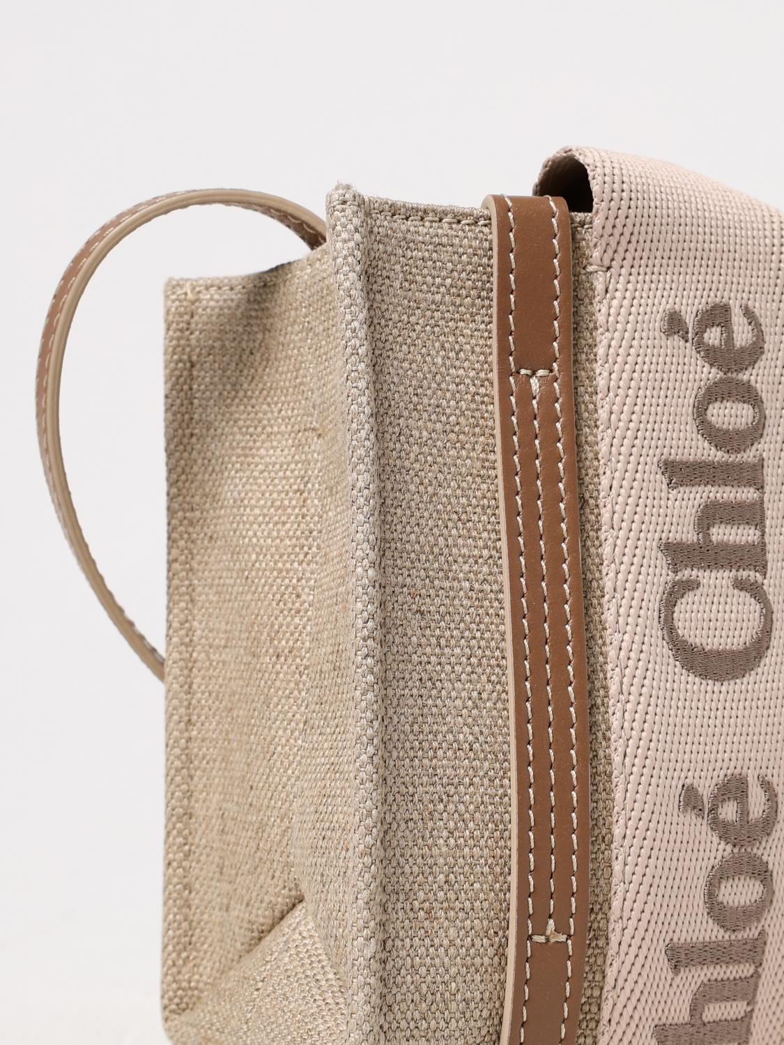 CHLOÉ BORSA MINI: Borsa Woody Chloè in canvas e pelle , Beige - Img 5