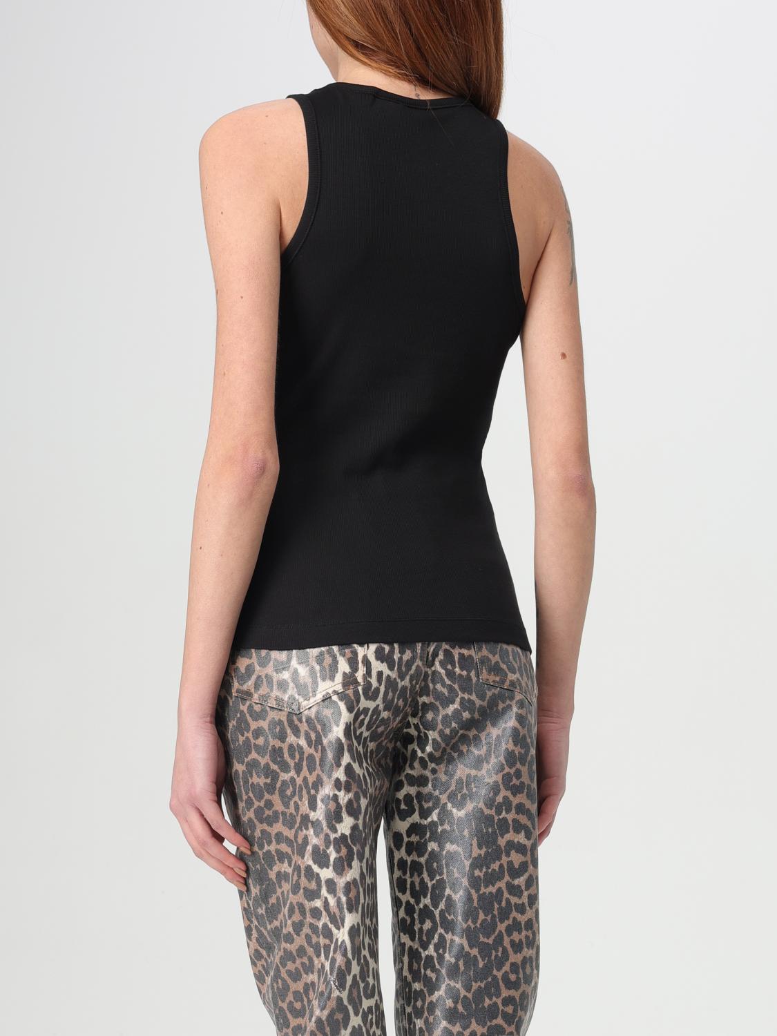 GANNI T-SHIRTS: Canotta Ganni in cotone stretch con strass , Nero - Img 2