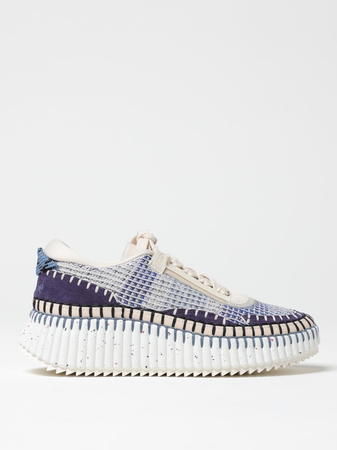 CHLOÉ SNEAKERS: Sneakers Nama Chloè in tessuto ricamato e pelle sintetica , Blue - Img 1