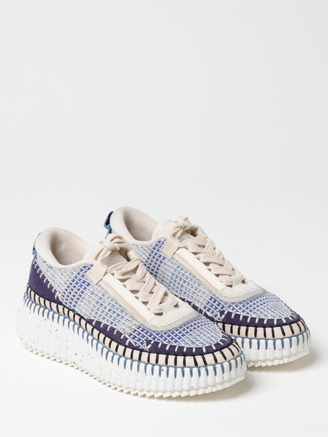 CHLOÉ SNEAKERS: Sneakers Nama Chloè in tessuto ricamato e pelle sintetica , Blue - Img 2