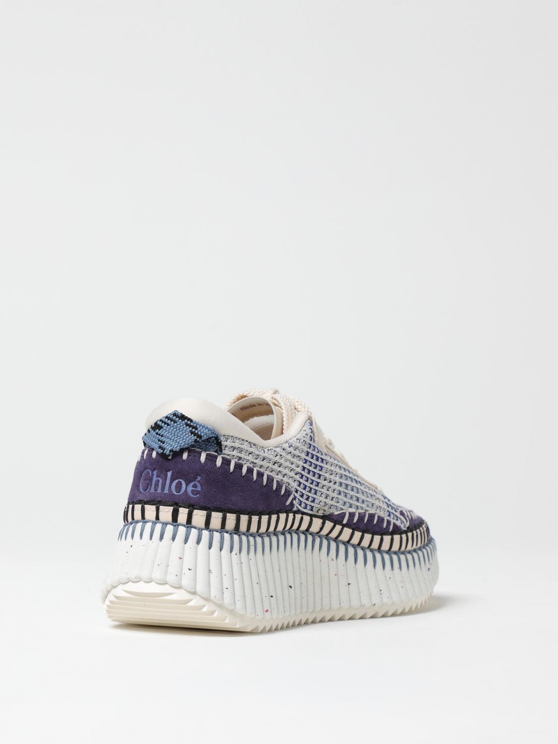 CHLOÉ SNEAKERS: Sneakers Nama Chloè in tessuto ricamato e pelle sintetica , Blue - Img 3