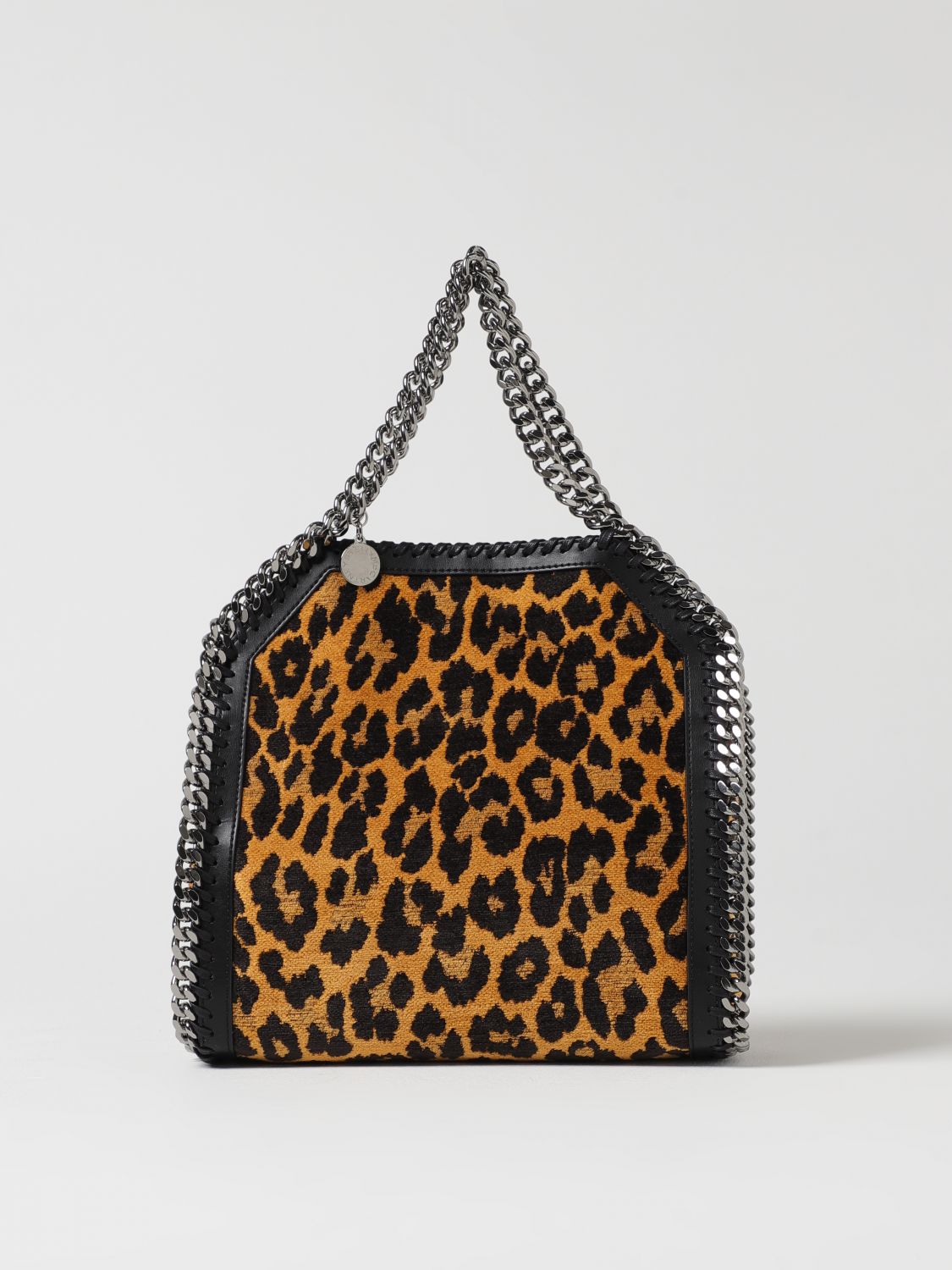 STELLA MCCARTNEY BORSA A MANO: Borsa Falabella Mini Stella McCartney in cotone biologico con motivo animalier jacquard , Marrone - Img 1