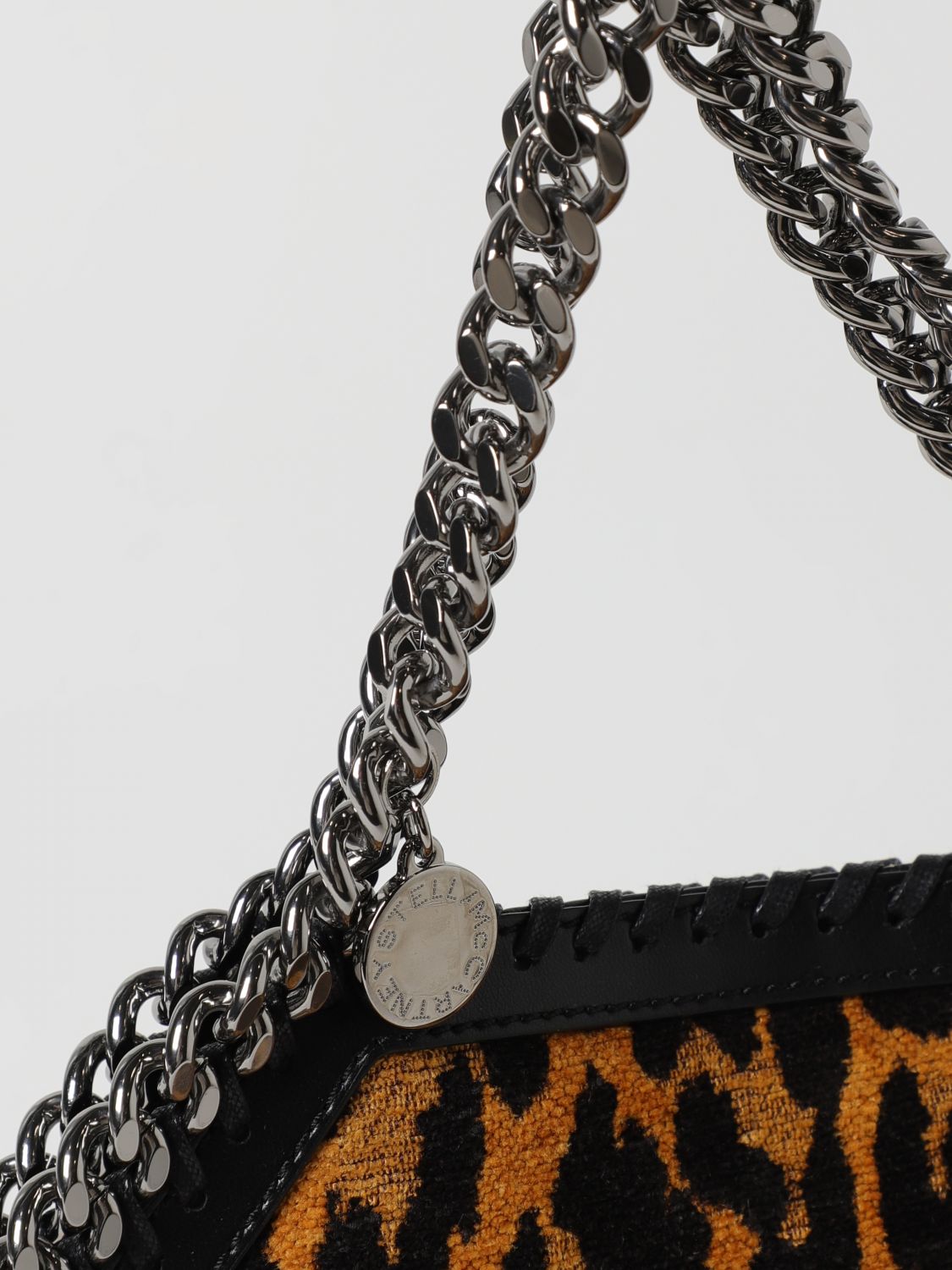 STELLA MCCARTNEY BORSA A MANO: Borsa Falabella Mini Stella McCartney in cotone biologico con motivo animalier jacquard , Marrone - Img 3