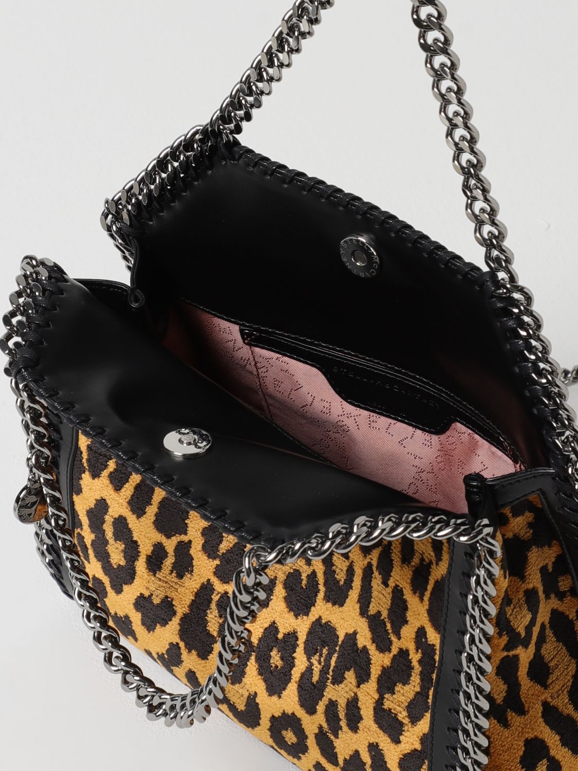 STELLA MCCARTNEY BORSA A MANO: Borsa Falabella Mini Stella McCartney in cotone biologico con motivo animalier jacquard , Marrone - Img 4