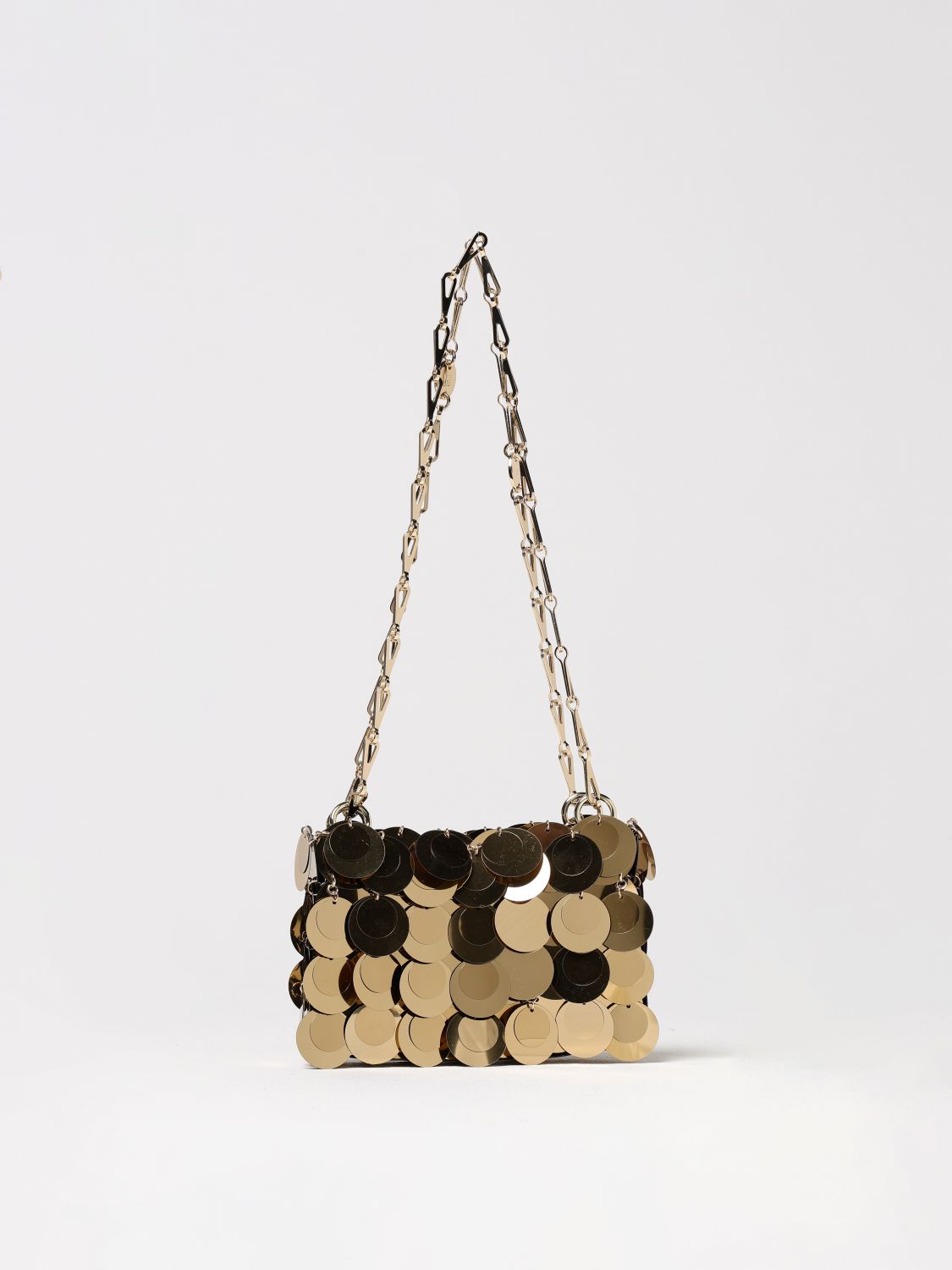 RABANNE BORSA MINI: Borsa Sparkle Nano Rabanne in paillettes e maglia metallica , Oro - Img 1