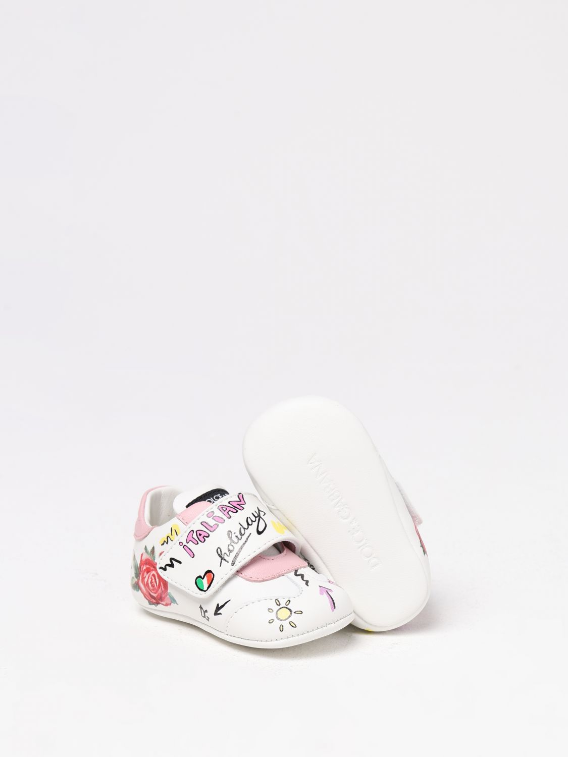 DOLCE & GABBANA SNEAKERS: Sneakers Dolce & Gabbana in nappa con grafica all over , Bianco - Img 2