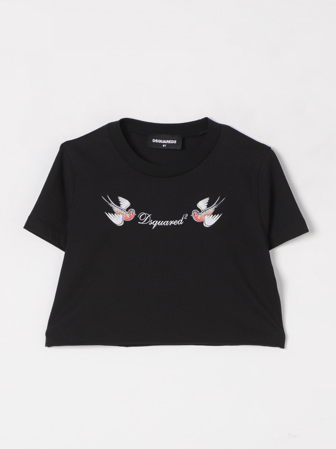 DSQUARED2 T-SHIRT: T-shirt crop Dsquared2 con logo in cotone, Nero - Img 1