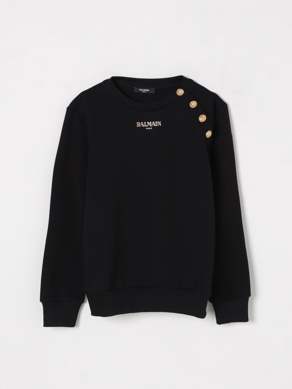 BALMAIN MAGLIA: Felpa a girocollo in cotone con logo Balmain, Nero - Img 1