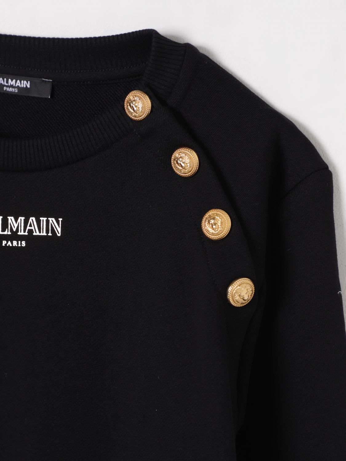 BALMAIN MAGLIA: Felpa a girocollo in cotone con logo Balmain, Nero - Img 3