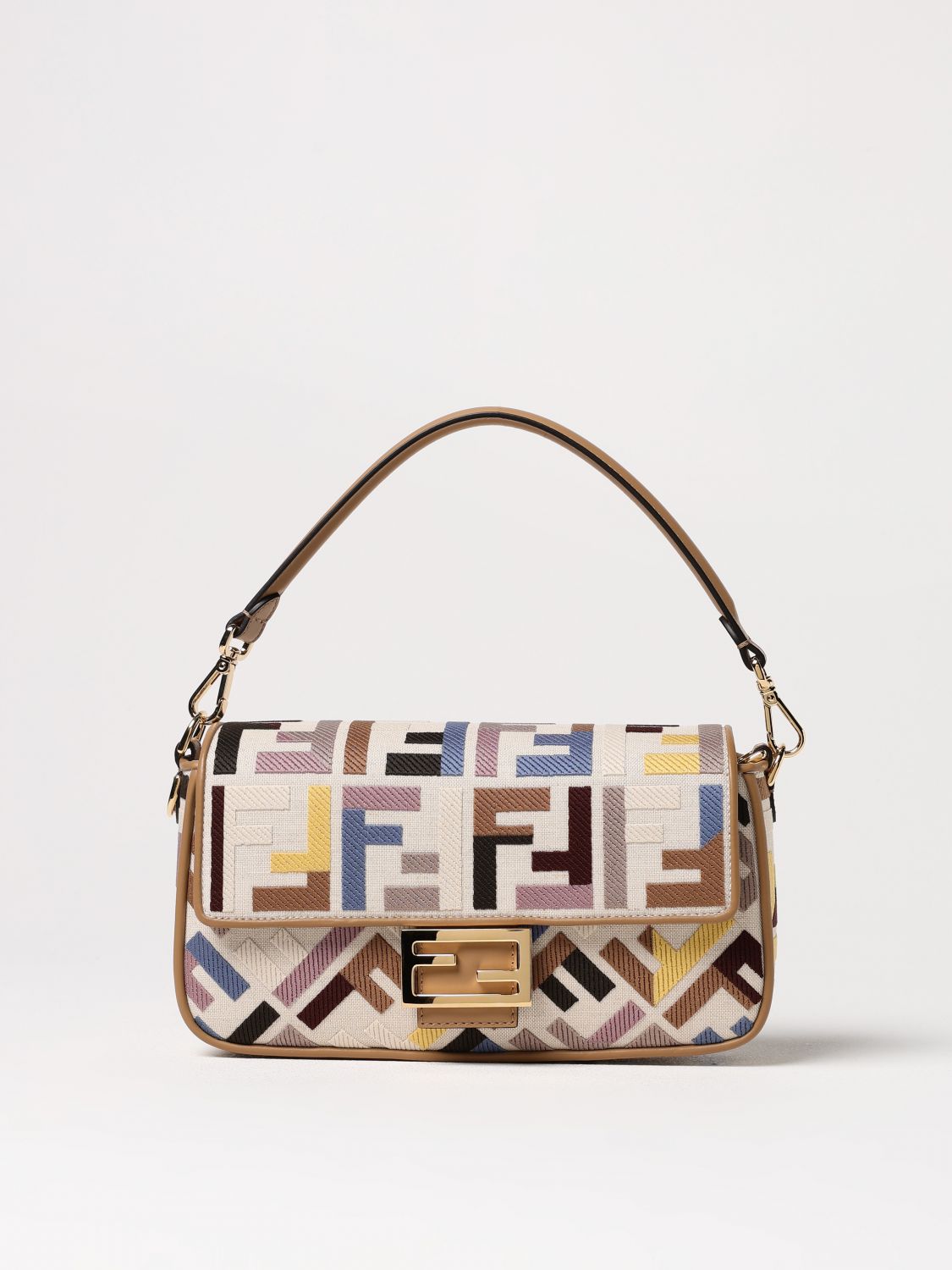 FENDI BORSA A SPALLA: Borsa Baguette Fendi in canvas con monogram FF jacquard , Lilla - Img 1