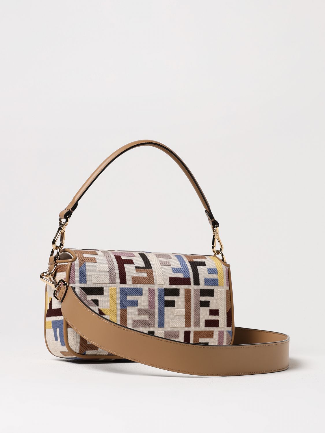 FENDI BORSA A SPALLA: Borsa Baguette Fendi in canvas con monogram FF jacquard , Lilla - Img 3