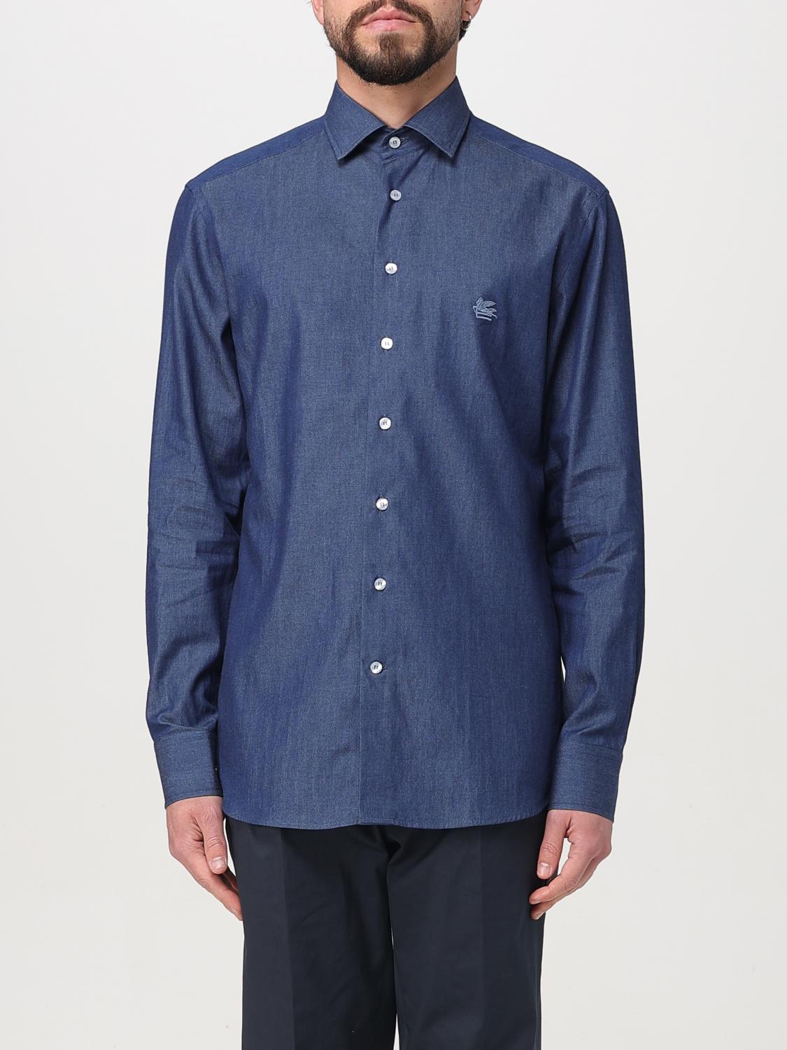 ETRO CAMICIA: Camicia Etro in cotone con logo ricamato , Blue - Img 1