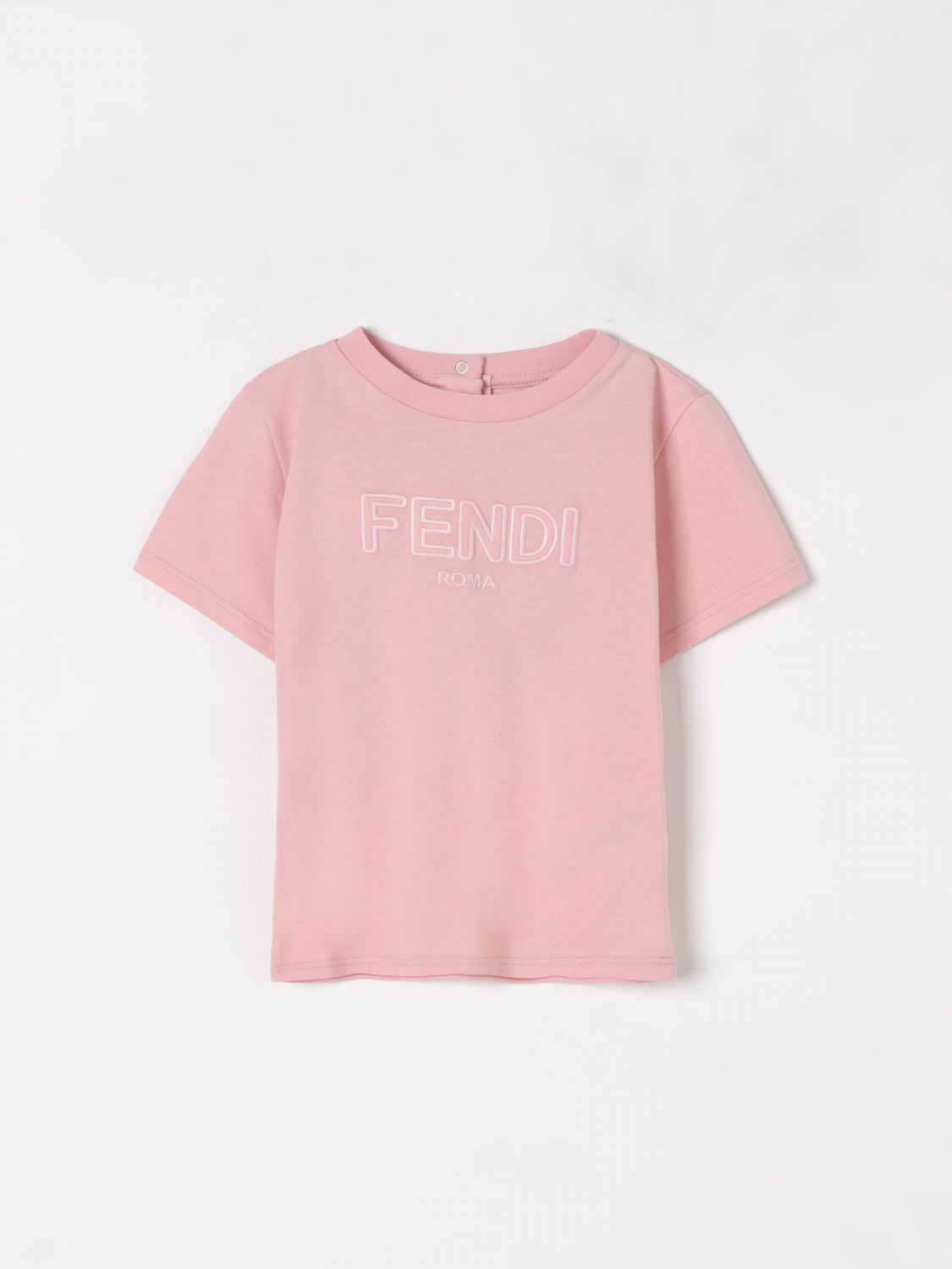 FENDI T-SHIRT: T-shirt in cotone con logo Fendi, Rosa - Img 1