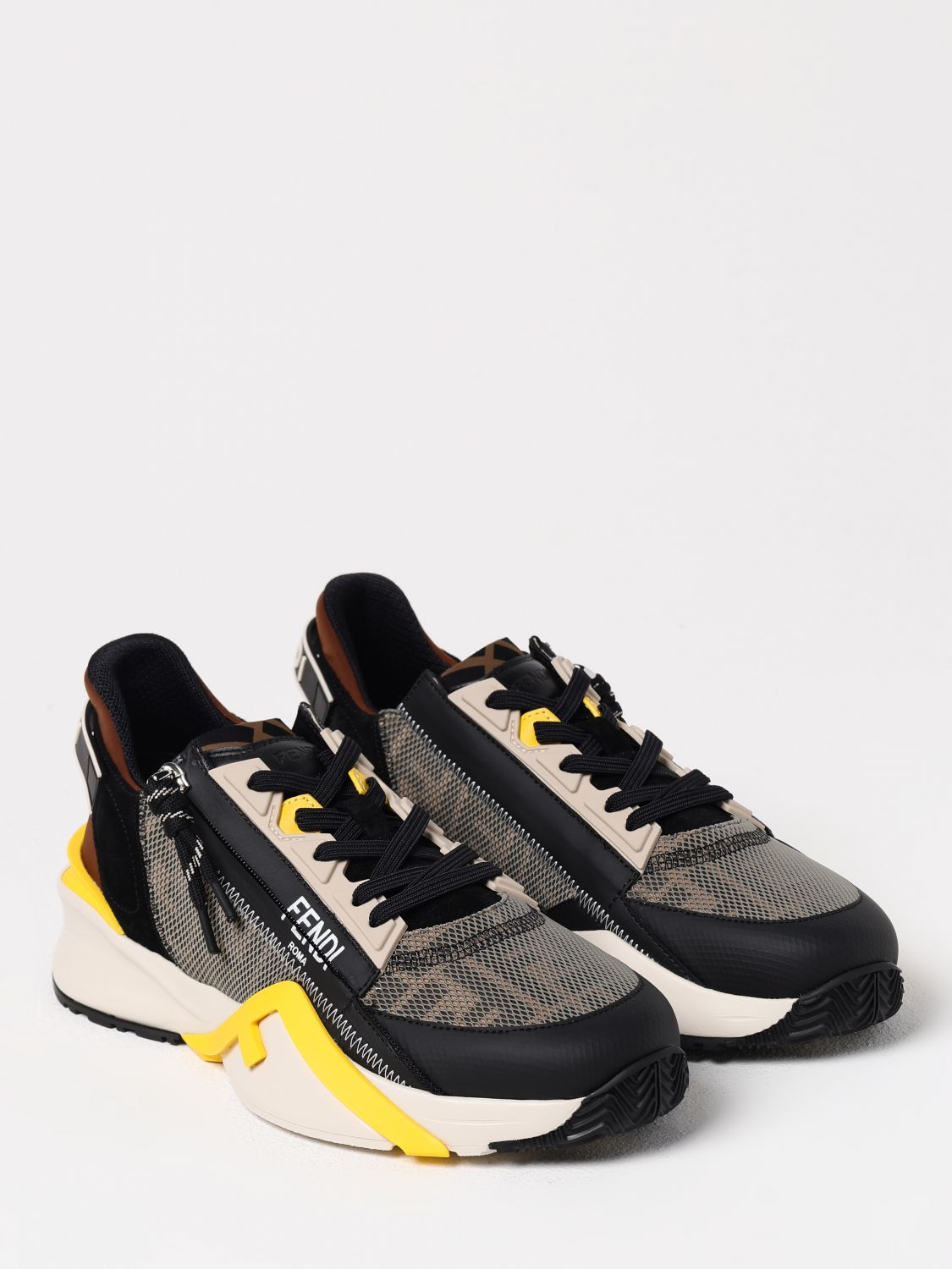 FENDI SNEAKERS: Sneakers Flow Fendi in pelle e mesh , Verde - Img 2