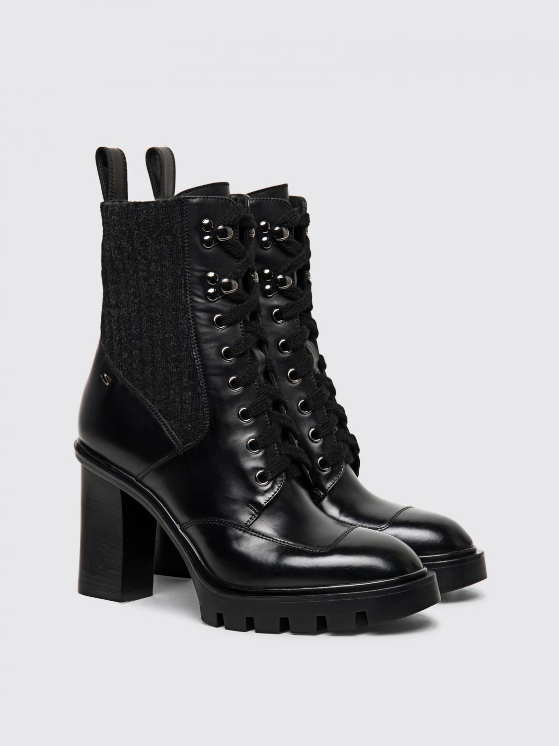 SANTONI FLAT ANKLE BOOTS: Flat ankle boots woman Santoni, Black - Img 2