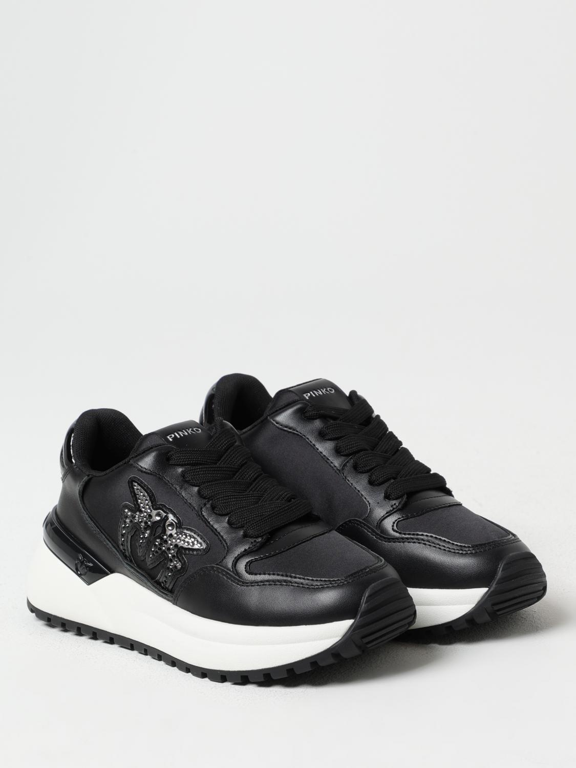 PINKO SNEAKERS: Sneakers Gem Pinko in pelle e raso con Love Birds di strass , Nero - Img 2