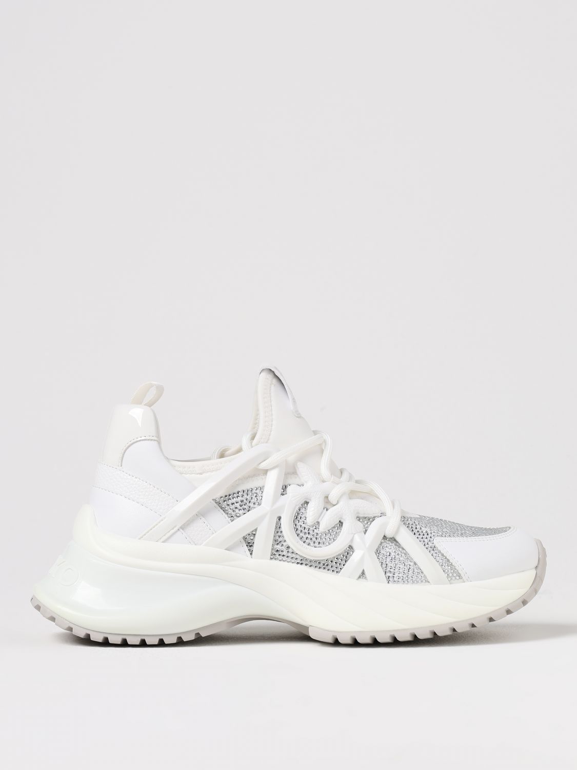 PINKO SNEAKERS: Sneakers Ariel Pinko in pelle e neoprene con strass , Bianco - Img 1