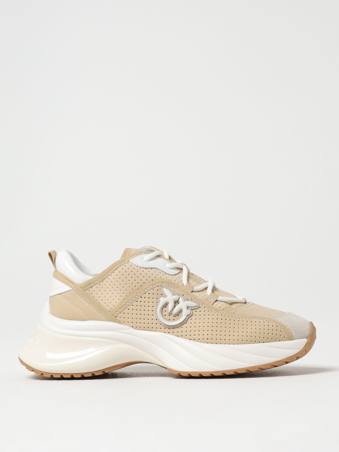 PINKO SNEAKERS: Sneakers Ariel Pinko in pelle traforata e mesh , Beige - Img 1